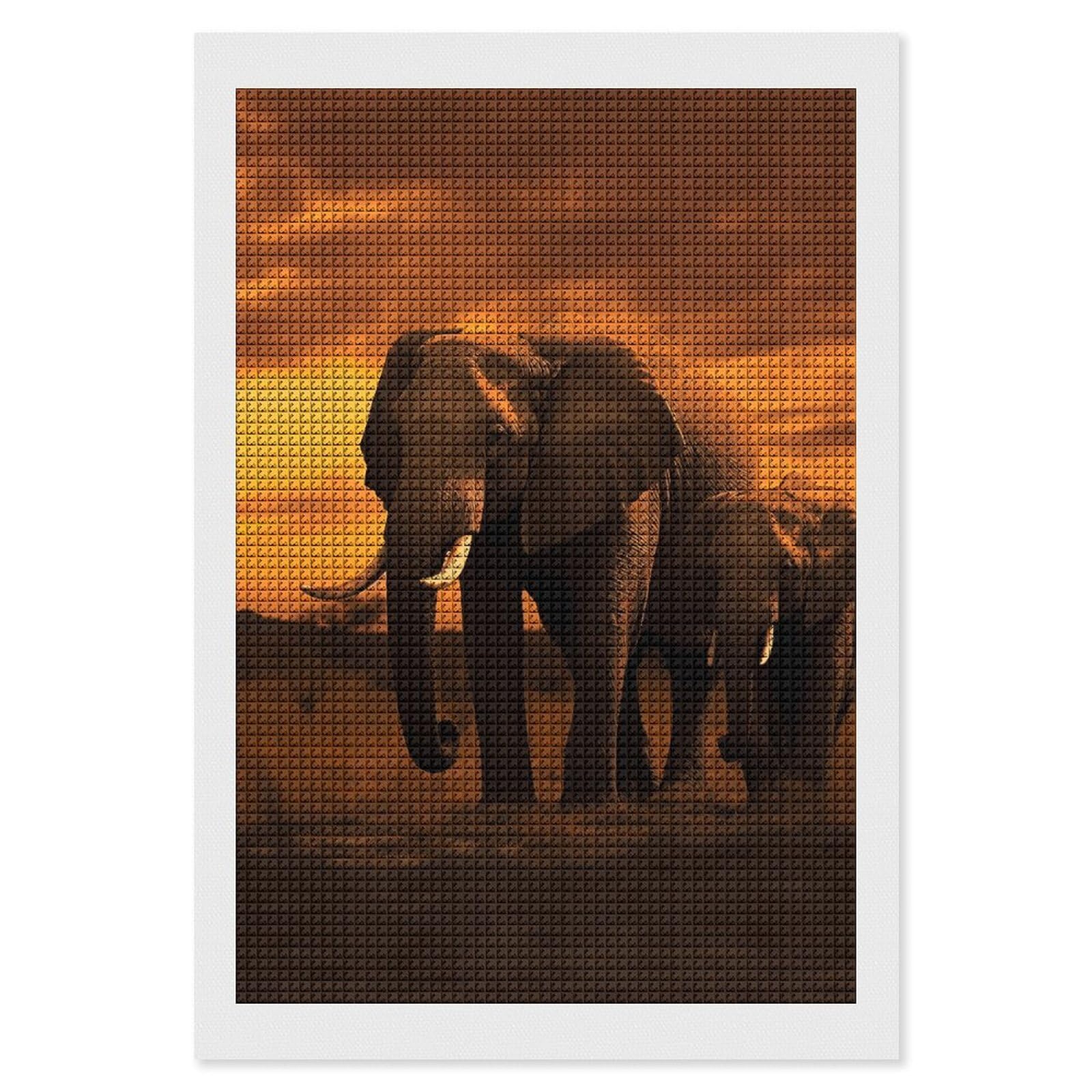 Sunset Parent-Child Elephant Diamond Art Kits for Adults, DIY 5D Diamonds Painting Kits for Beginner, Round Full Drill Diamond Dots Painting, 8"x12" Diamonds Pictures Gem Art and Crafts Wall Decor