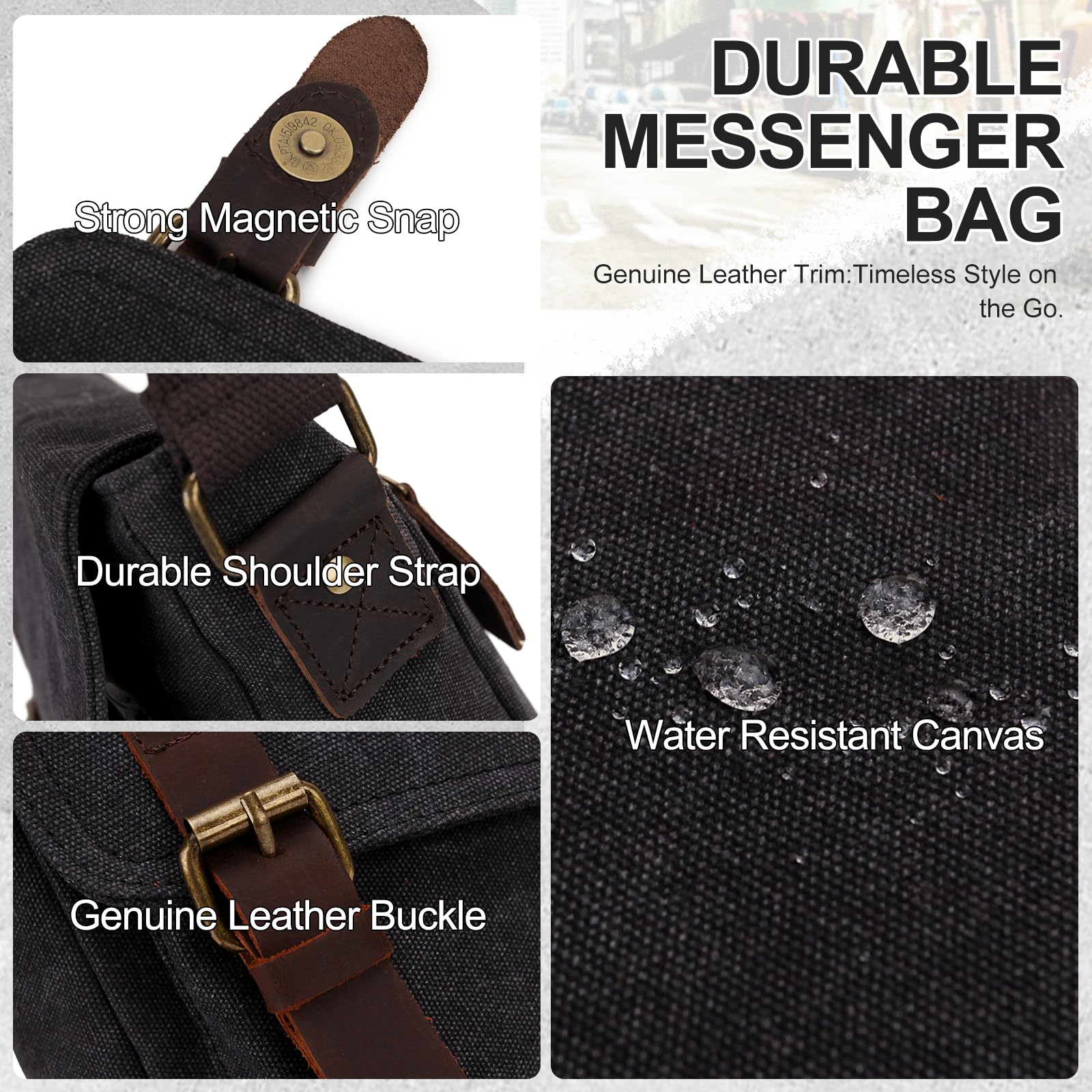 Messenger Bag Klein, Wasserfeste Canvas Umhängetasche Herren Damen, Crossbody Bag für Arbeit Schule Reisen