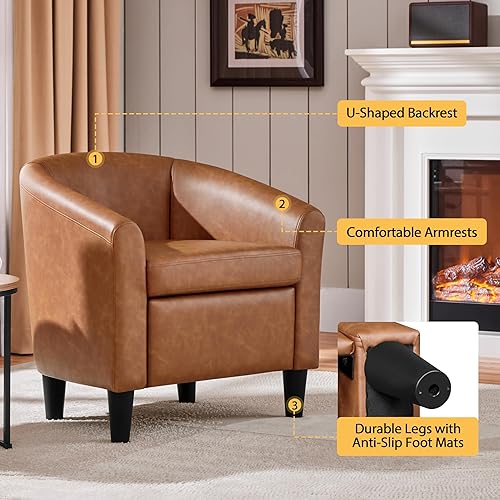 Miniatura 91 de Topeakmart Silla de club de piel sintética, moderna silla decorativa y acogedor sillón de barril con patas resistentes para sala de estar, Negro