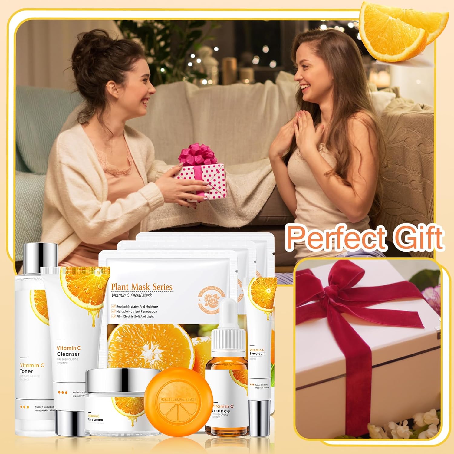 Vitamin C Face Skincare Set,9 Pcs Vitamin C Skin Care Set with 3 Honey Face Masks,Soap Bar, Wash,Toner, Serum, Moisturizer Cream,Eye Cream,Moisturizing Skin Care Kit - Image 7