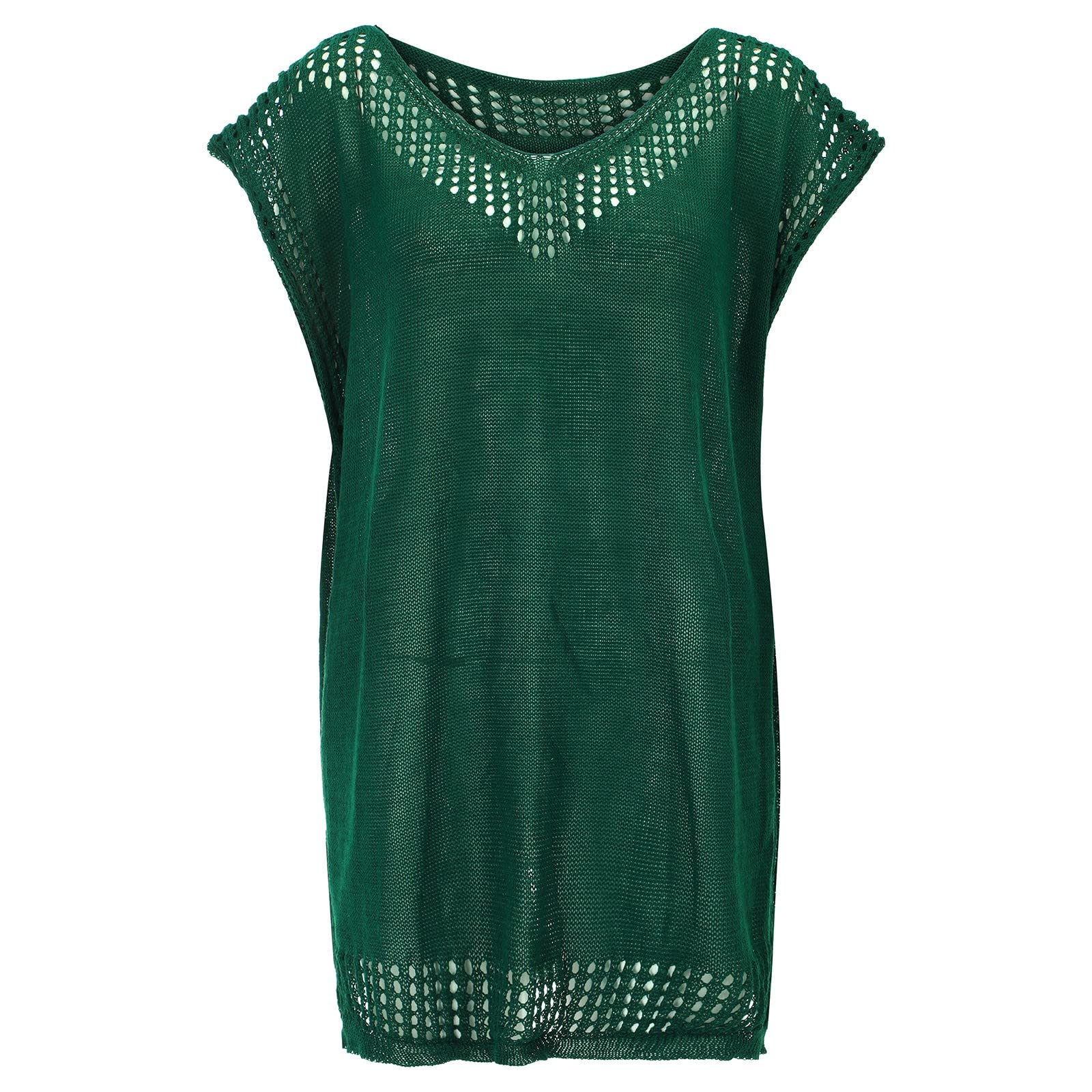 Damen, Bikini, Damen, gestrickt, Strandkleid, Sommer, kurz, Knielang, Badeanzug, Bikini, Strandponcho, V-Ausschnitt, Strandmode, Ausschnitt, Häkelarbeit