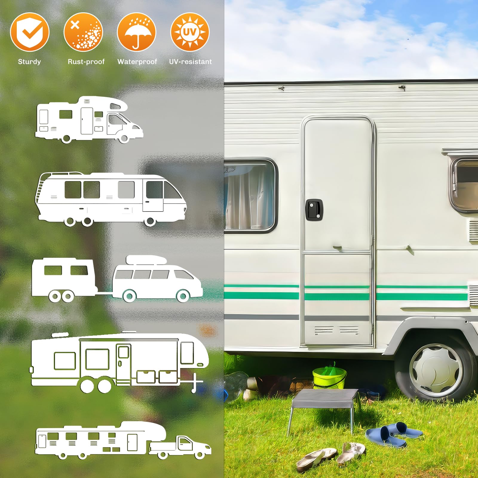 WELLUCK Wohnmobil-Eingangstürschloss mit Paddel-Riegel, Camper-Türriegel, Wohnmobil-Türschloss, Ersatz-Set, sicher für Wohnmobil, Pferd, Reiseanhänger, Frachttransporter (Aluminiumlegierung, schwarz)