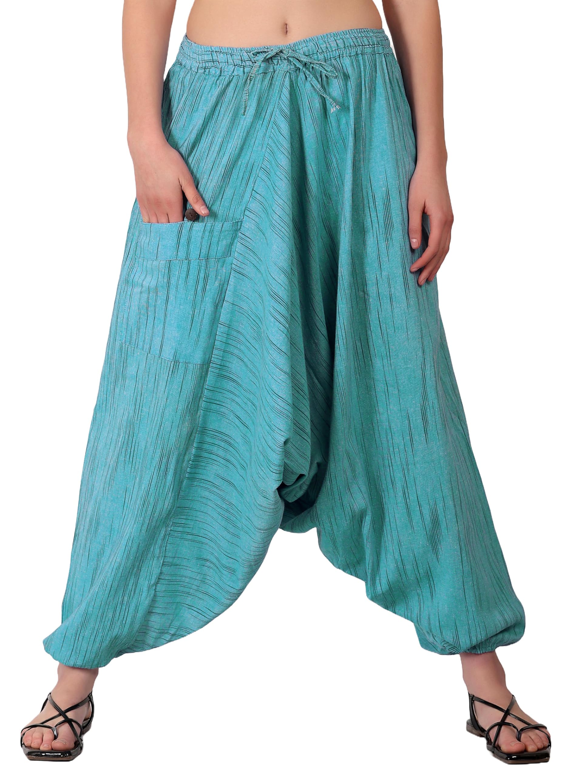 Whitewhale Mens Women Cotton Stripe Aladdin Loose Baggy Boho Hippie Harem Pants