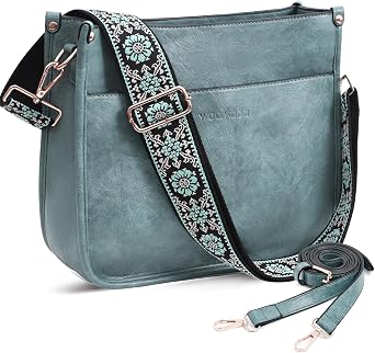 WOOMADA Crossbody Bags for Women Vegan Leather Hobo Handbag Trendy Shoulder Bag with 2 Adjustable Strap1pc-blue haze