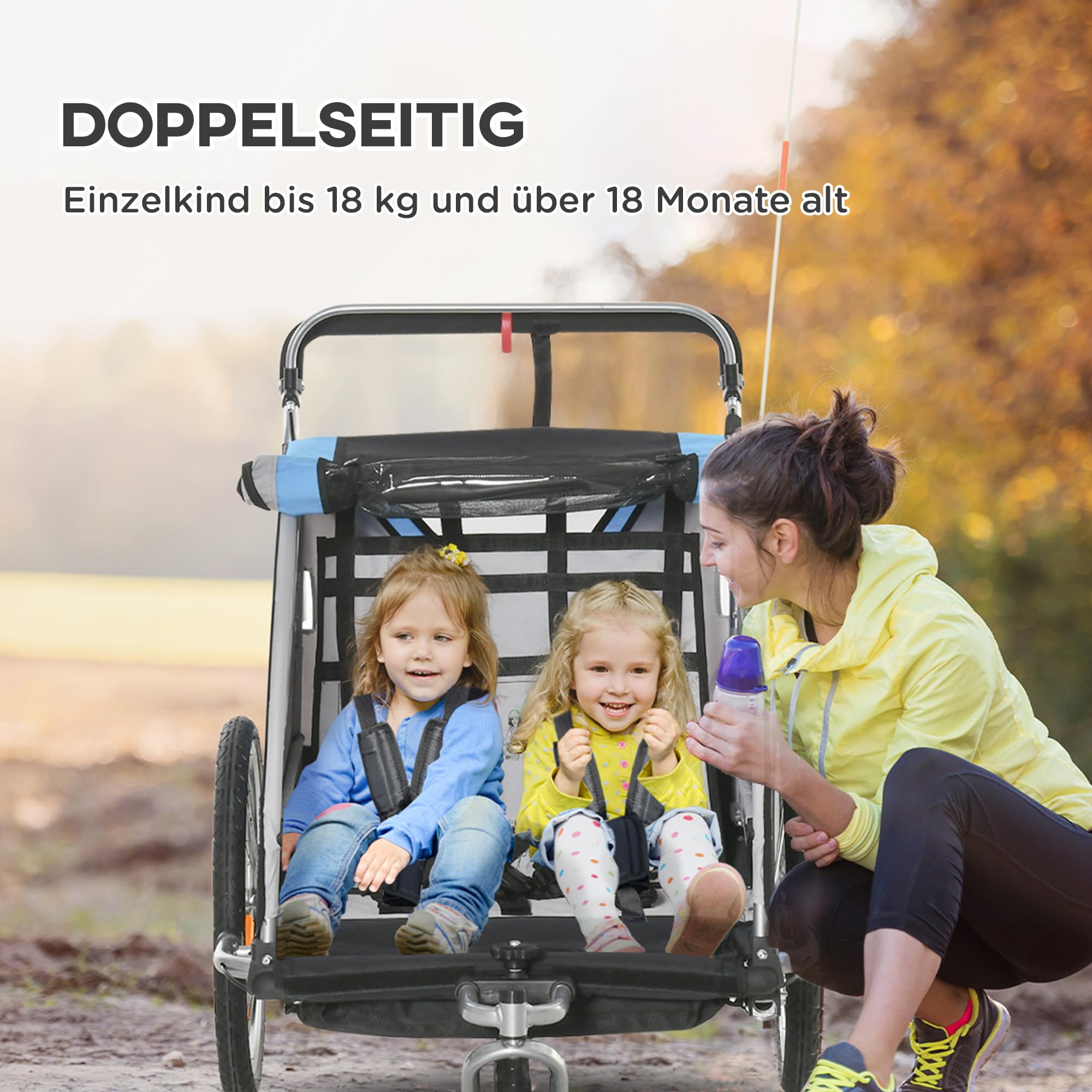 HOMCOM Remorque de vélo pour Enfants 2 en 1, 142 x 75 x 101 cm, Bleu+Noir