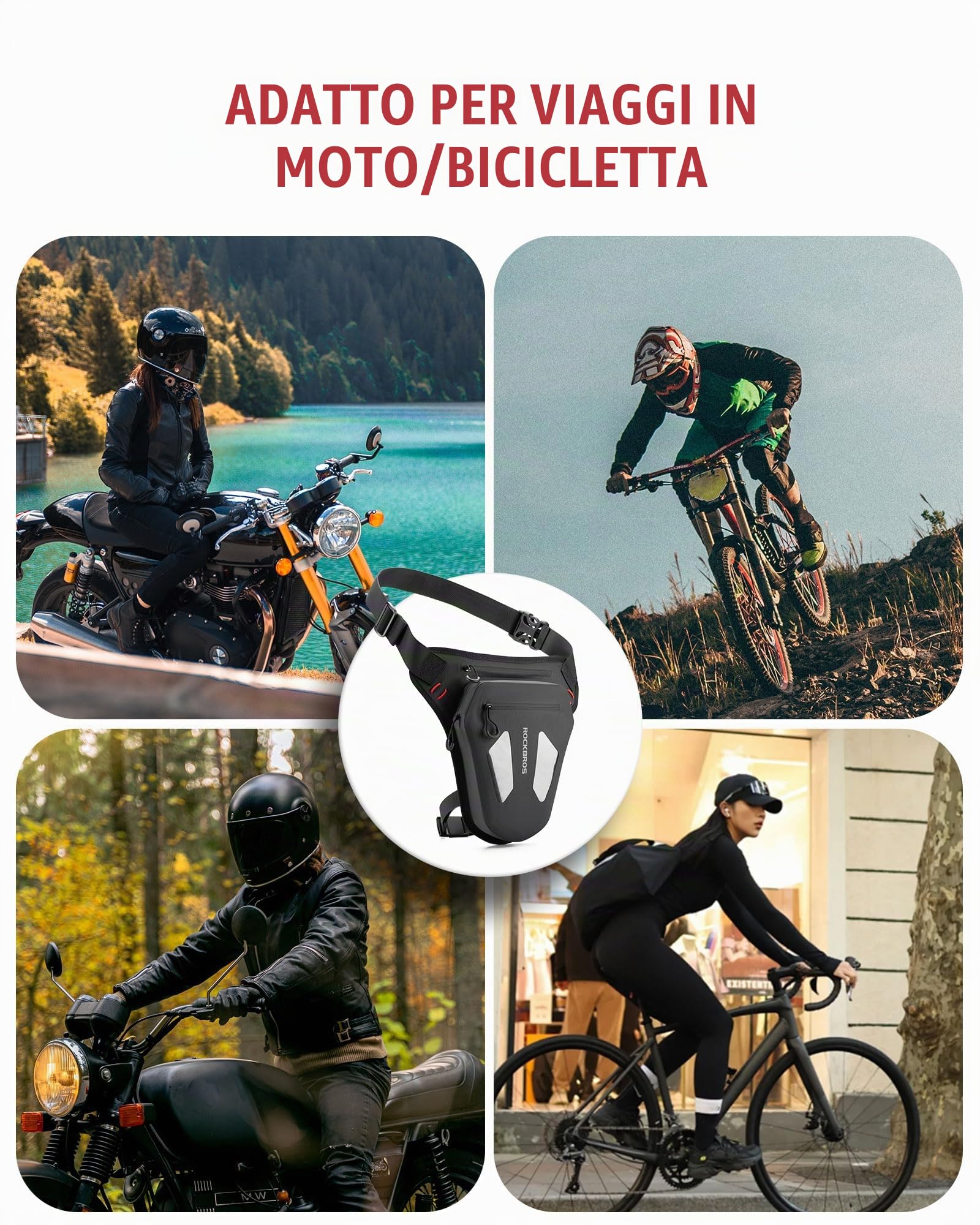 ROCKBROS Marsupio Moto da Gamba, Marsupio Moto per Uomo Donna, Marsupio da Gamba Impermeabile, Borsa Gamba Moto Con Cinghie Regolabili, Adatto a Motociclismo, Shopping, Campeggio e Sport All’Aperto
