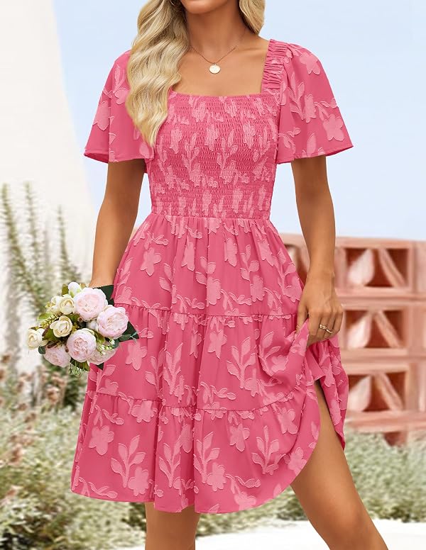ZESICA Women's 2026 Summer Boho Floral Flowy Mini Dresses Hot Pink L by ZESICA - Used condition - Image 8
