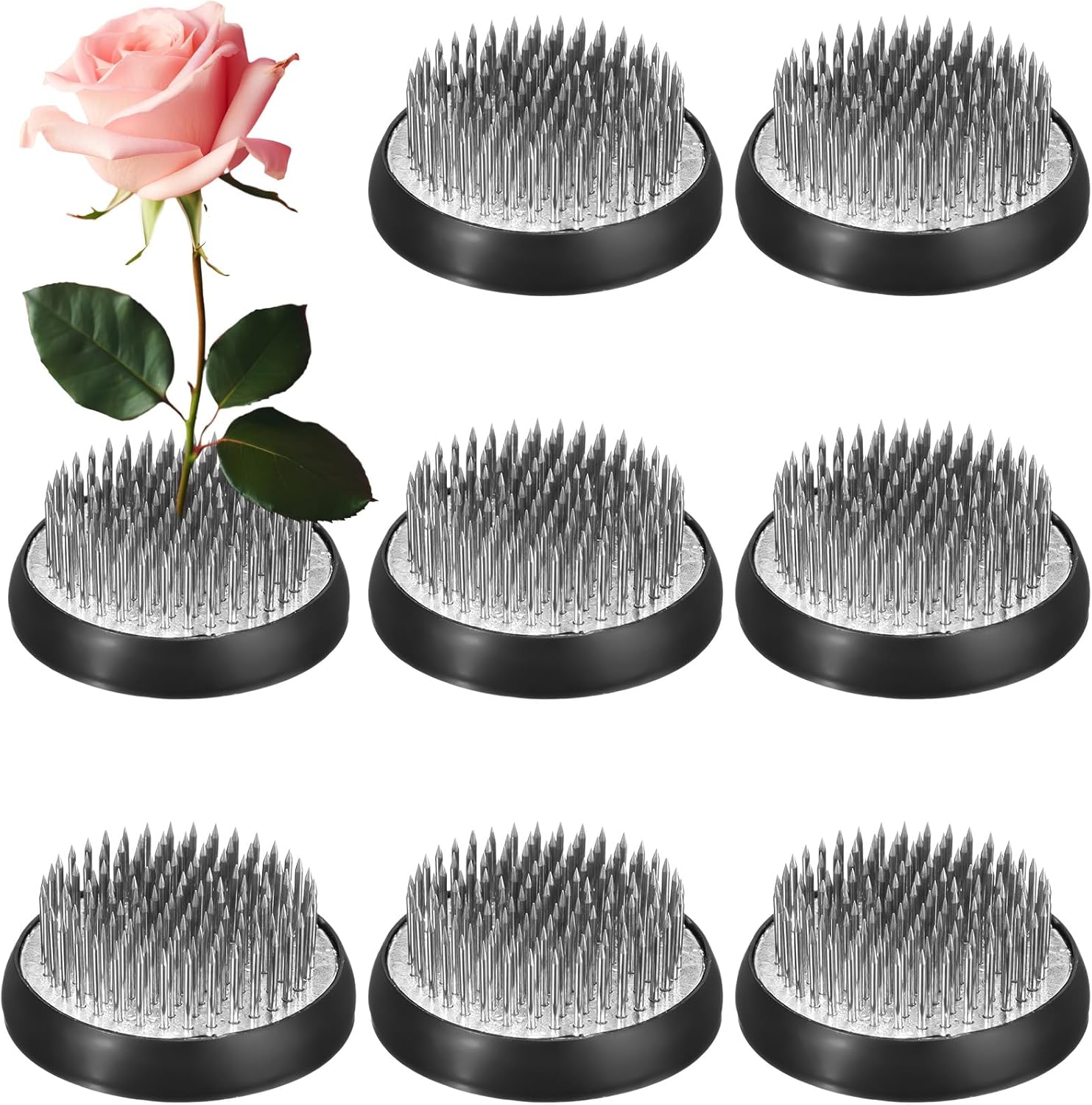 Sliner 8 Pcs 1.81 Inch Floral Frogs Round Brass Flower Holder Japanese Ikebana Vase Floral Frogs Arranger Fixed Tools Pin for Flower Arrangement Home DIY Craft(Gold)