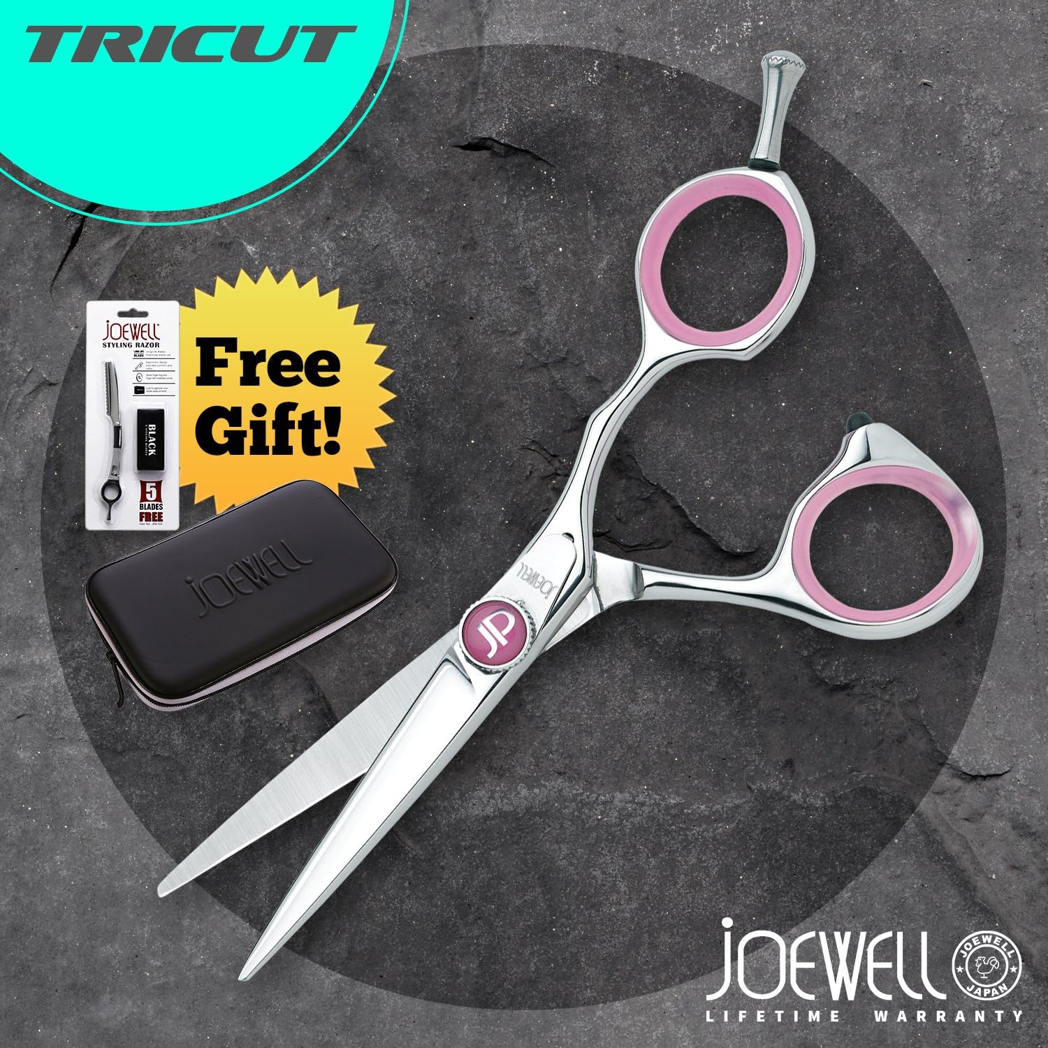 Joewell JP 5.0" Shears / Scissors FREE Case, Razor & Sidekick Beauty & Personal Care