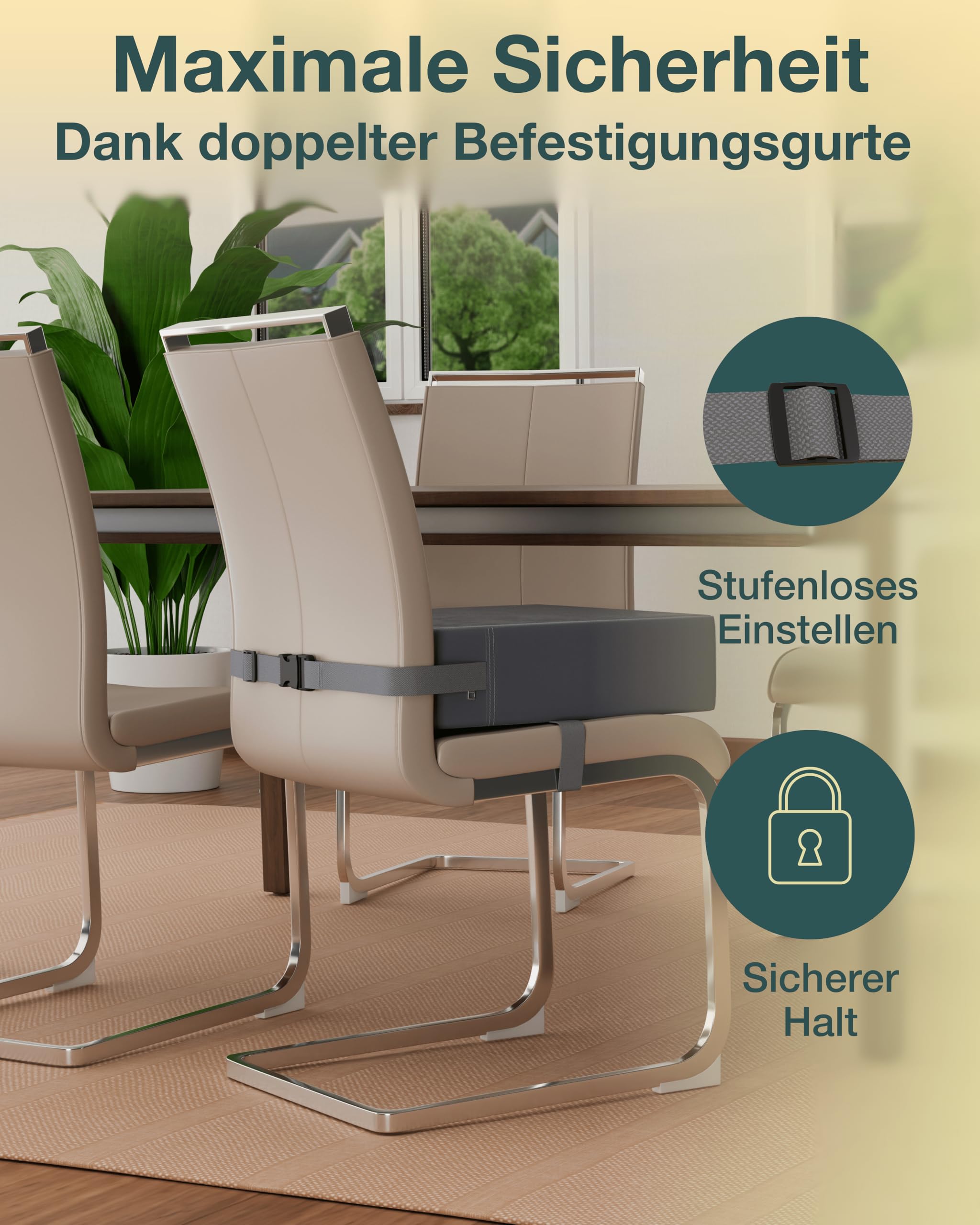Kiddilift Das Original | Kinder Sitzerhöhung Stuhl mit 10 cm Polsterung | Hochwertige Stuhlerhöhung rutschfest & abwischbar | Verstellbare Gurte – flexibel einsetzbar Esstisch & Reisen | inkl. E-Book