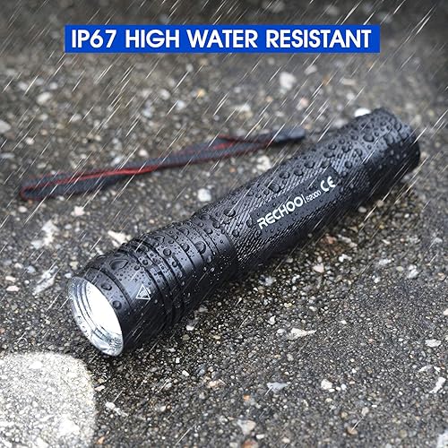 Miniatura 5 de RECHOO Linterna LED S2000 de alto lúmenes, súper brillante, potente, linterna táctica de tamaño mediano con 3 modos, zoomable, linternas resistentes