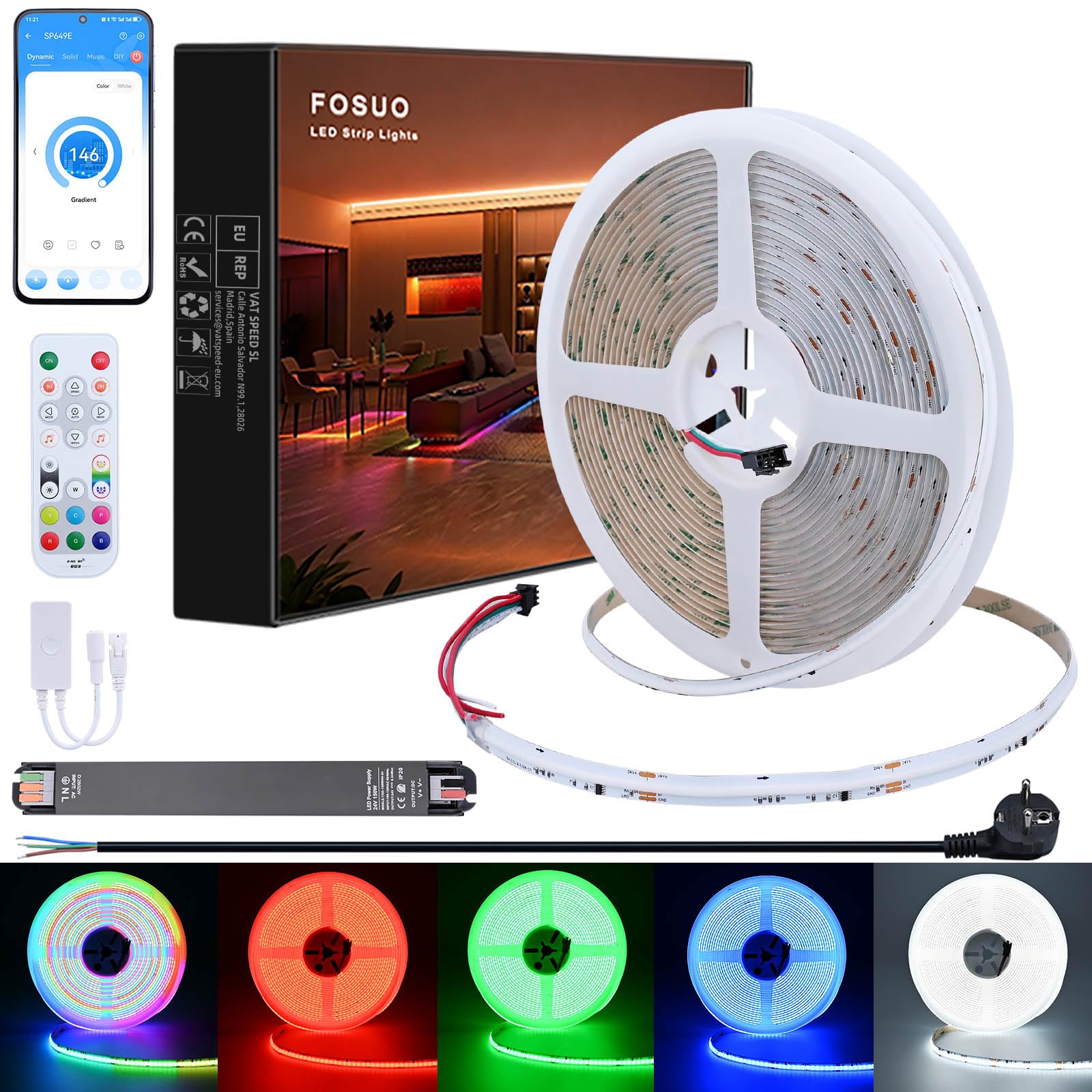 RGBW IC COB LED Streifen 10m 24V WS2811 Adressierbare CRI 90+ Kit | RGB+6000K Kaltweiß 7840 LEDs Mehrfarbig Dimmbar Selbstklebend APP Steuerung Musik Sync für Wohnzimmer Gaming Party Deko