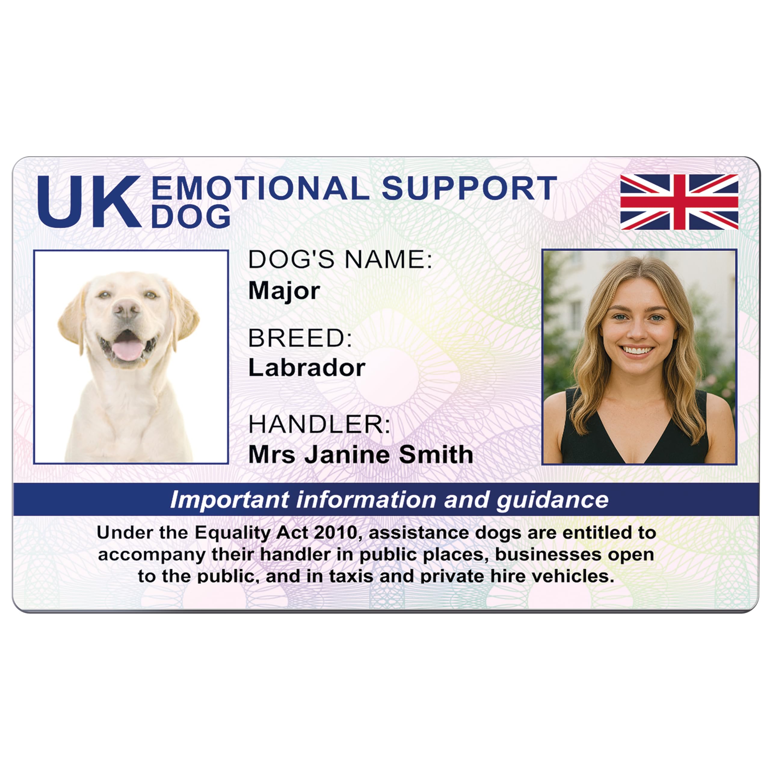 Badge Centre UK Emotional Support Dog ID Card – PVC Durable Access Card with Photo – Equality Act 2010 Support Card for Handlers