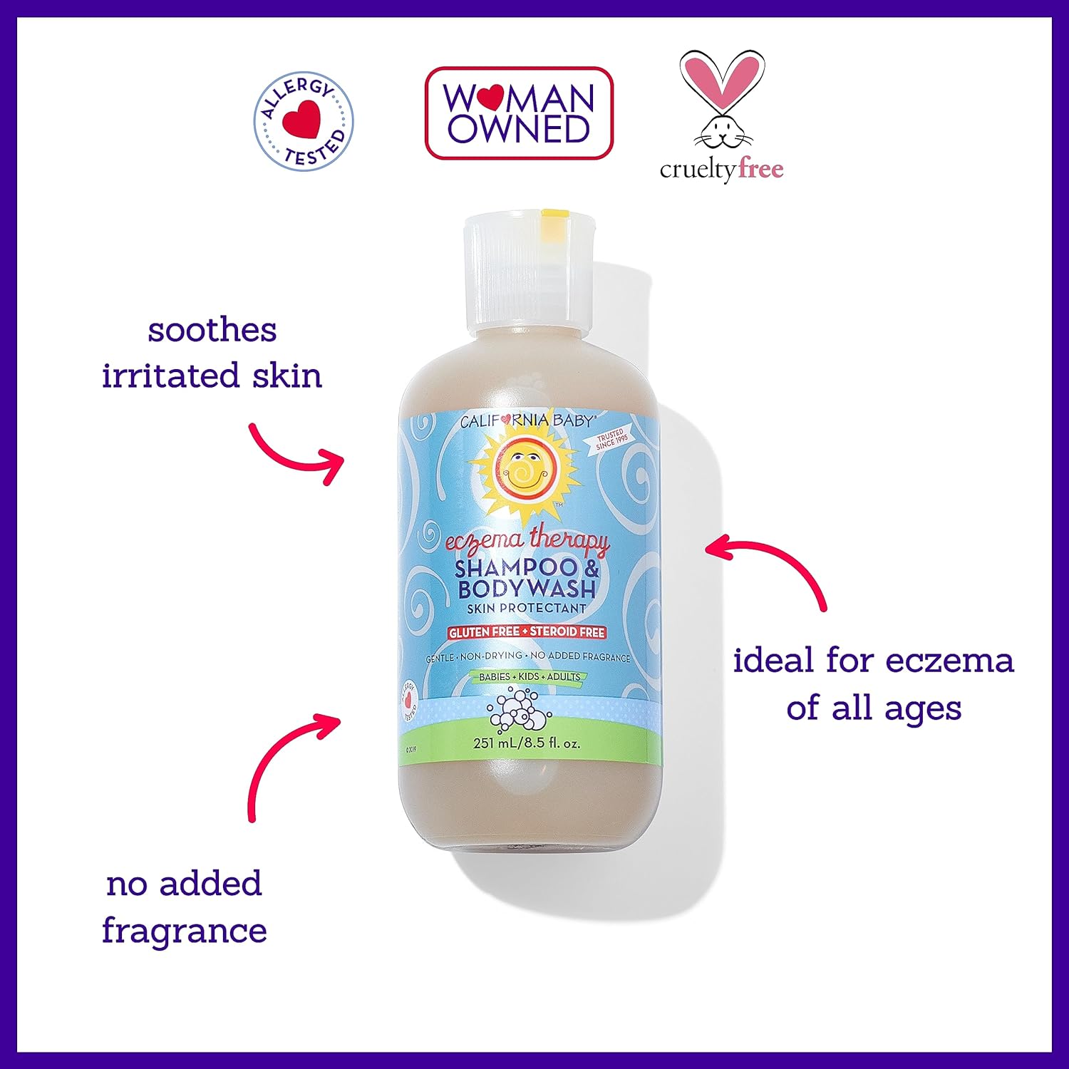 California Baby Eczema Body Wash & Shampoo | Gentle Steroid-Free Eczema Treatment | Colloidal Oatmeal + Aloe Vera | 100% Plant-Based | 8.5 oz. - Image 4