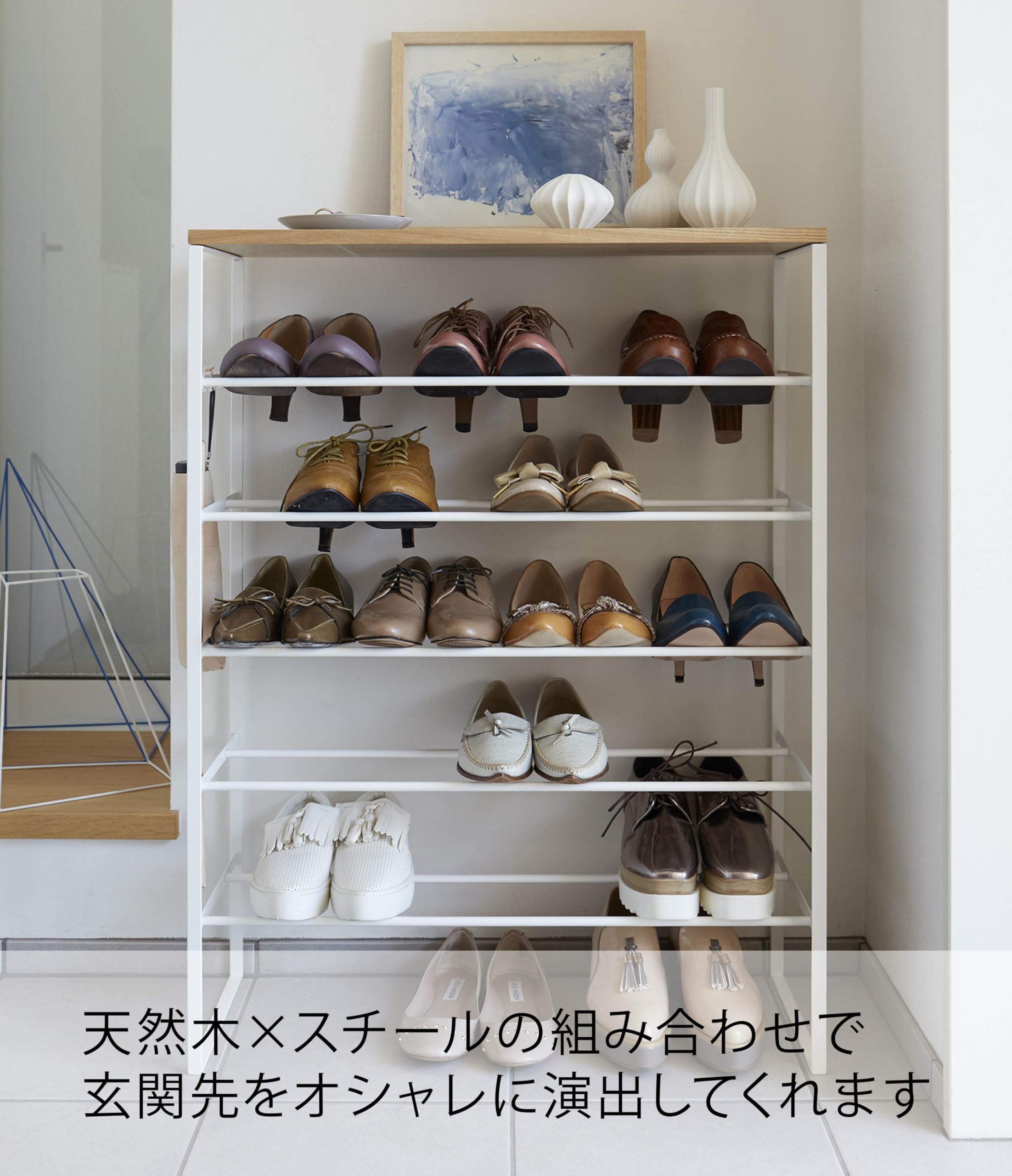 シューズラック スリム 省スペース おしゃれ tower 下駄箱 ウッド 天板 楽天市場】特典付 ［ 天板付きシューズラック タワー 6段 ］山崎