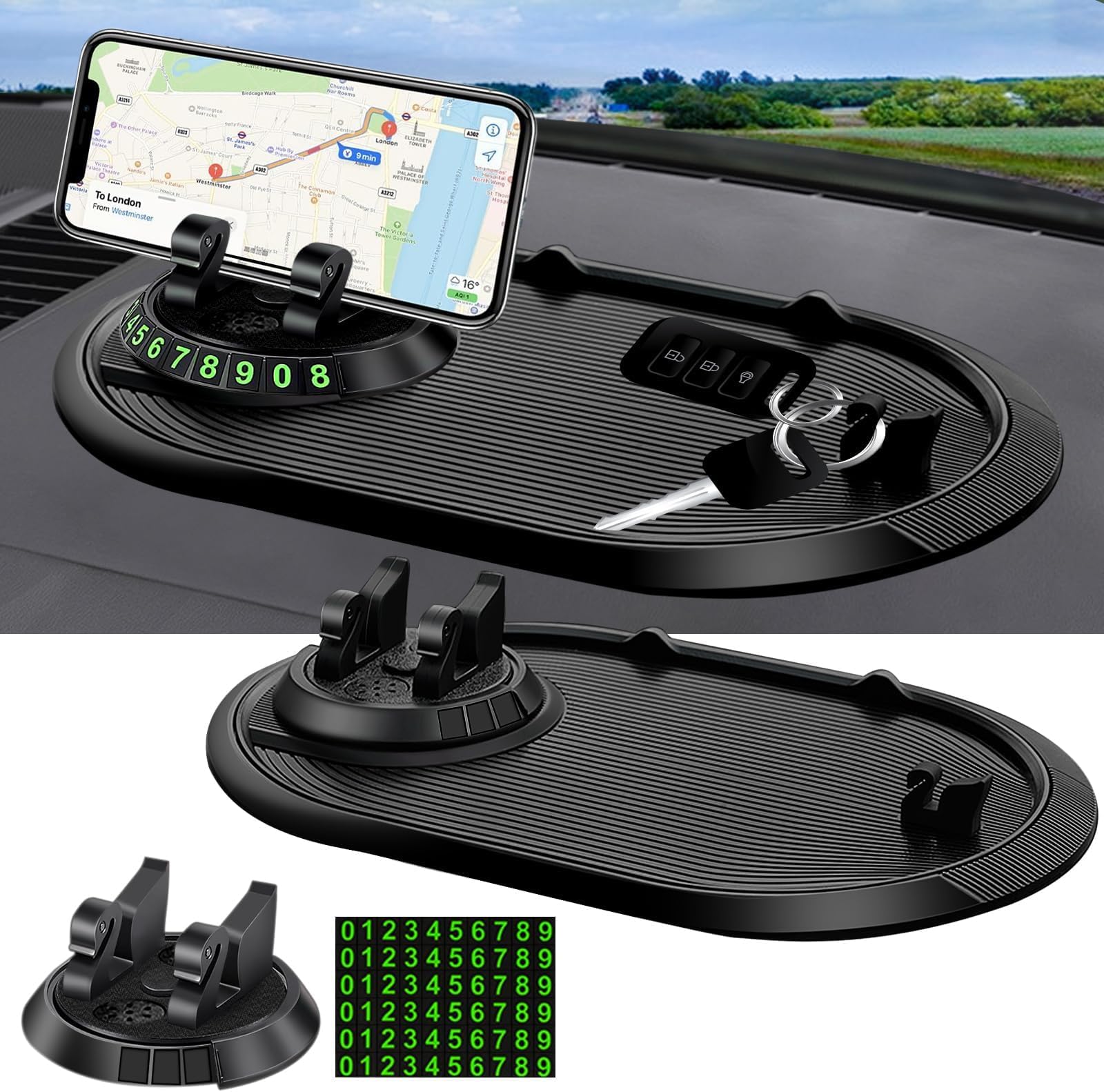 Multifunction Rotatable Car Anti-Slip Mat Phone Holder for Dashboard, Cell Phones, Keys, and Gadgets