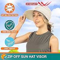 Vista 31 de SUN CUBE Sombrero de sol para mujer para protección UV al aire libre, sombrero de sol de ala ancha, cola de caballo, sombrero de playa convertible