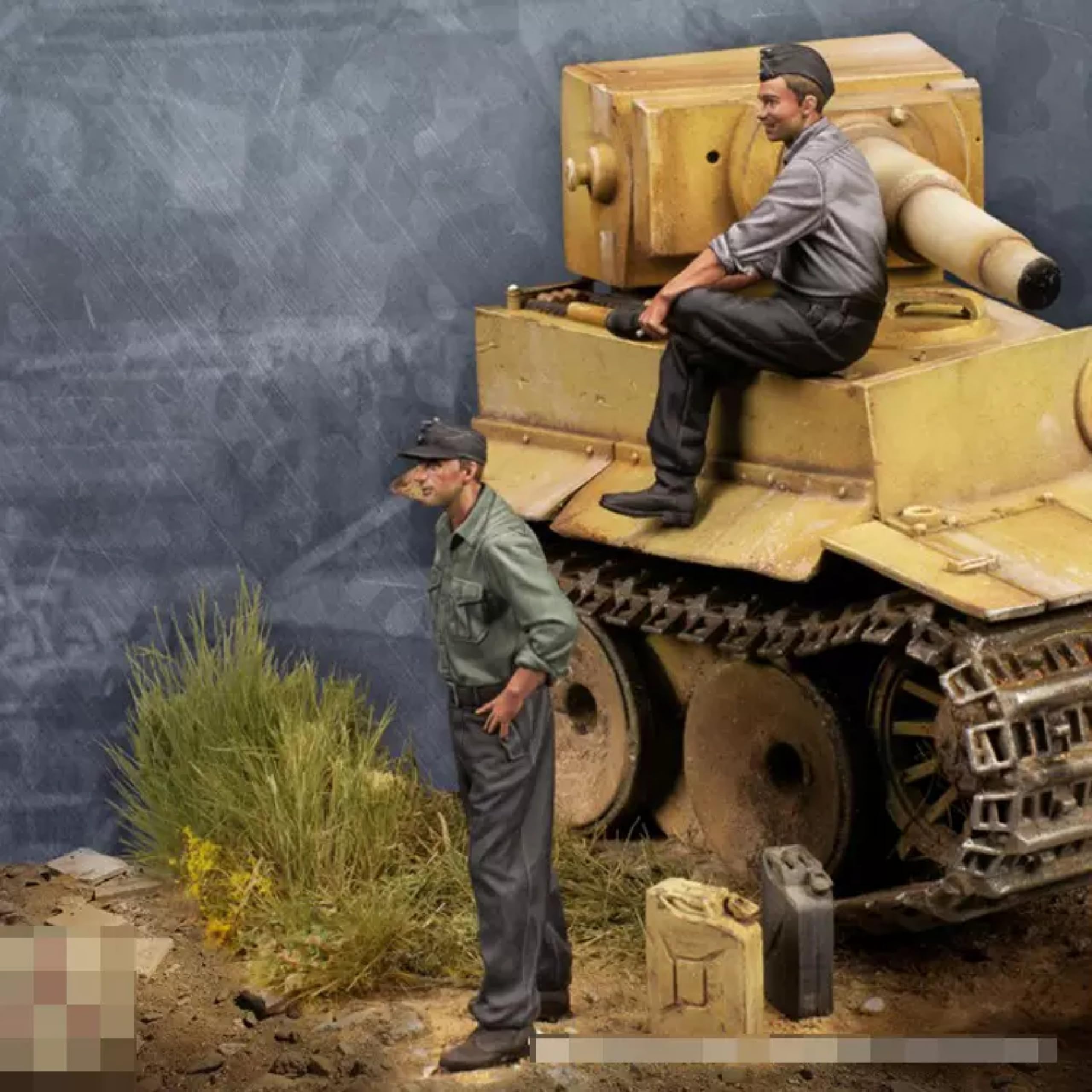 TRUEGRIS 1/35 WWII German Tank Soldier Resin Model Kit Unpainted and Unassembled (2 figures, with tank) //k5w2J4