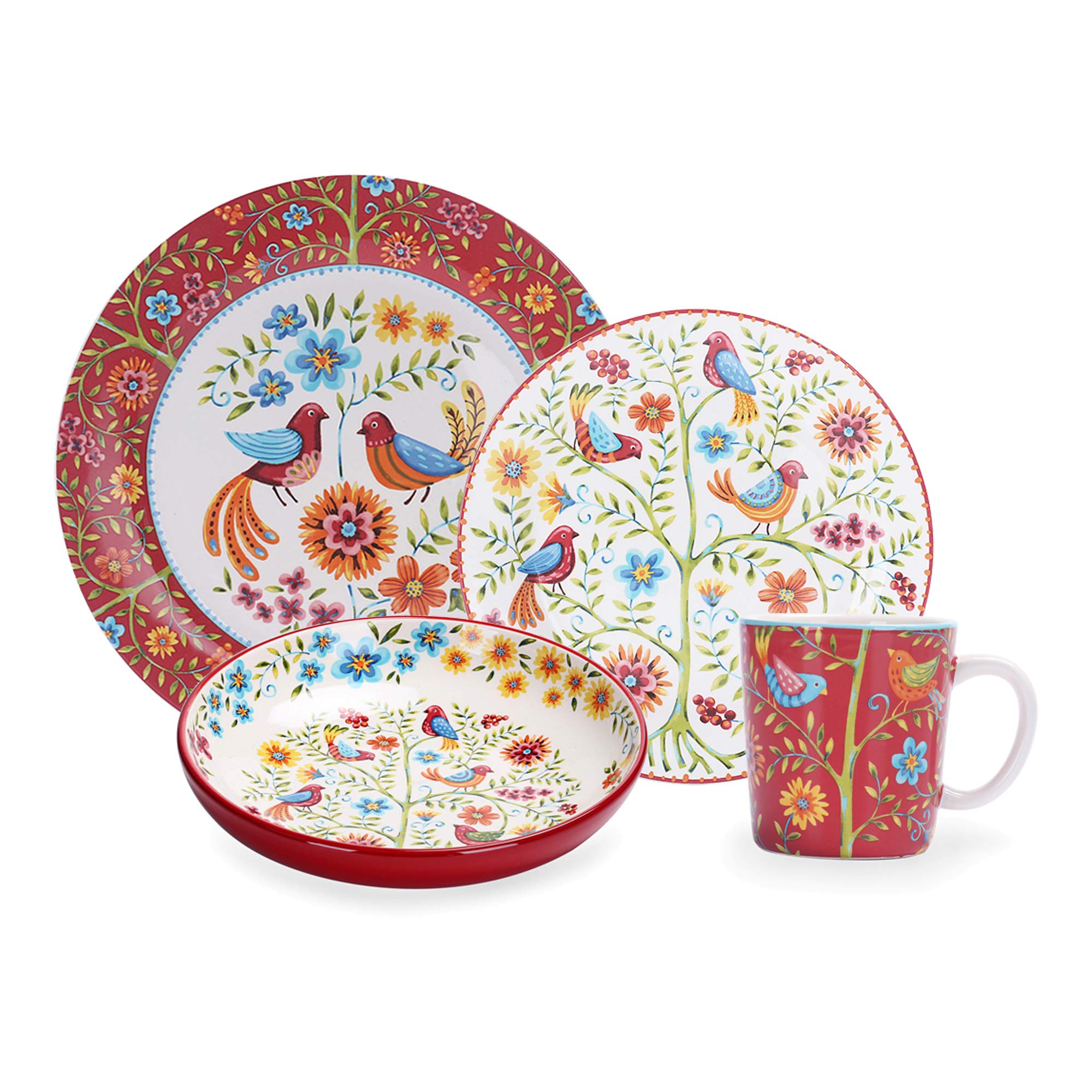 Bico Red Spring Bird Ceramic 16 Pcs Dinnerware Set Service | Desertcart  Seychelles