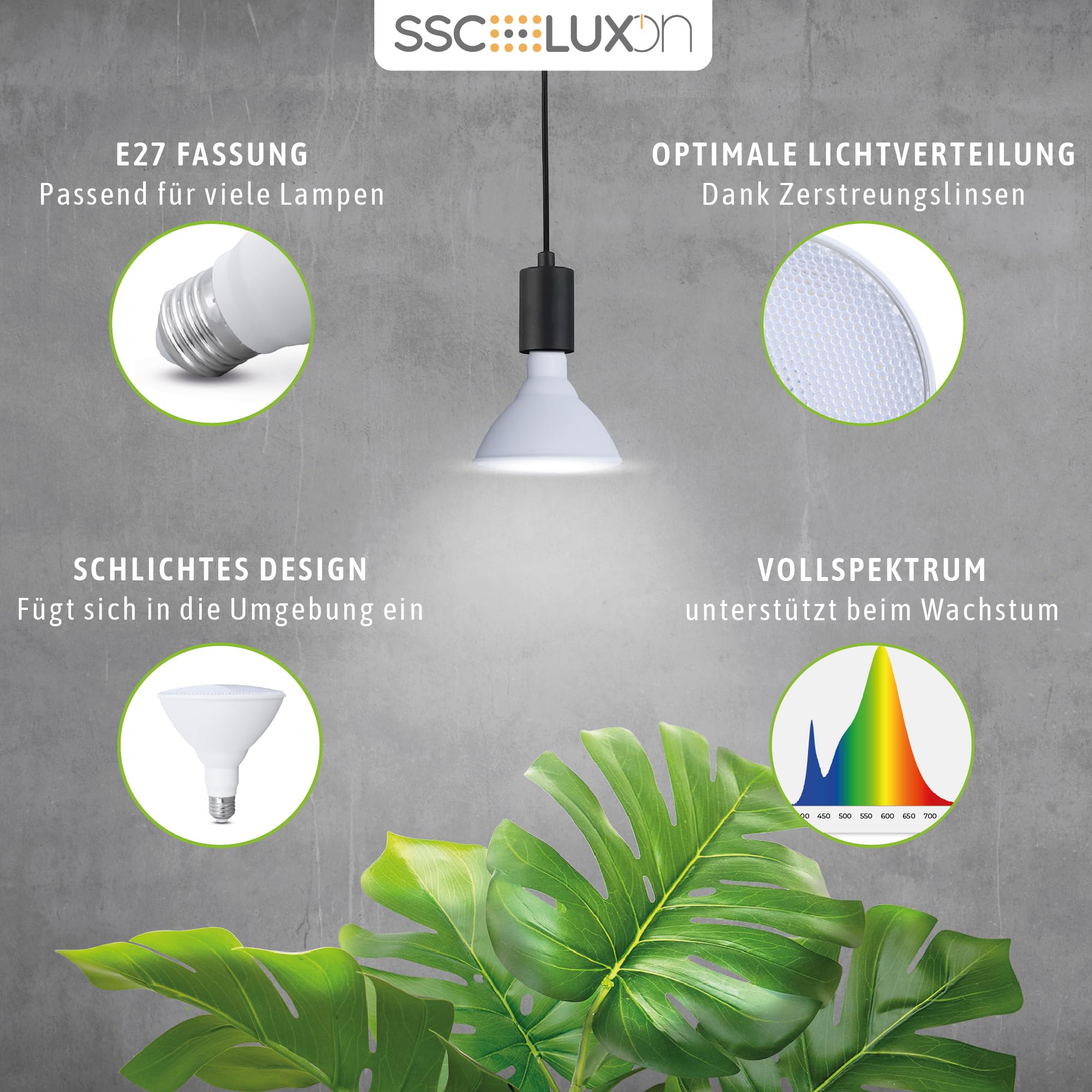 SSC-LUXon Pflanzenlampe 4er Set E27 LED Vollspektrum Grow 13W 1300 Lumen | Vier Wachstumslampen mit Vollspektrum-Licht - rot & blau für Wachstum & Blüte, E27-Sockel für Steh- & Tischleuchten