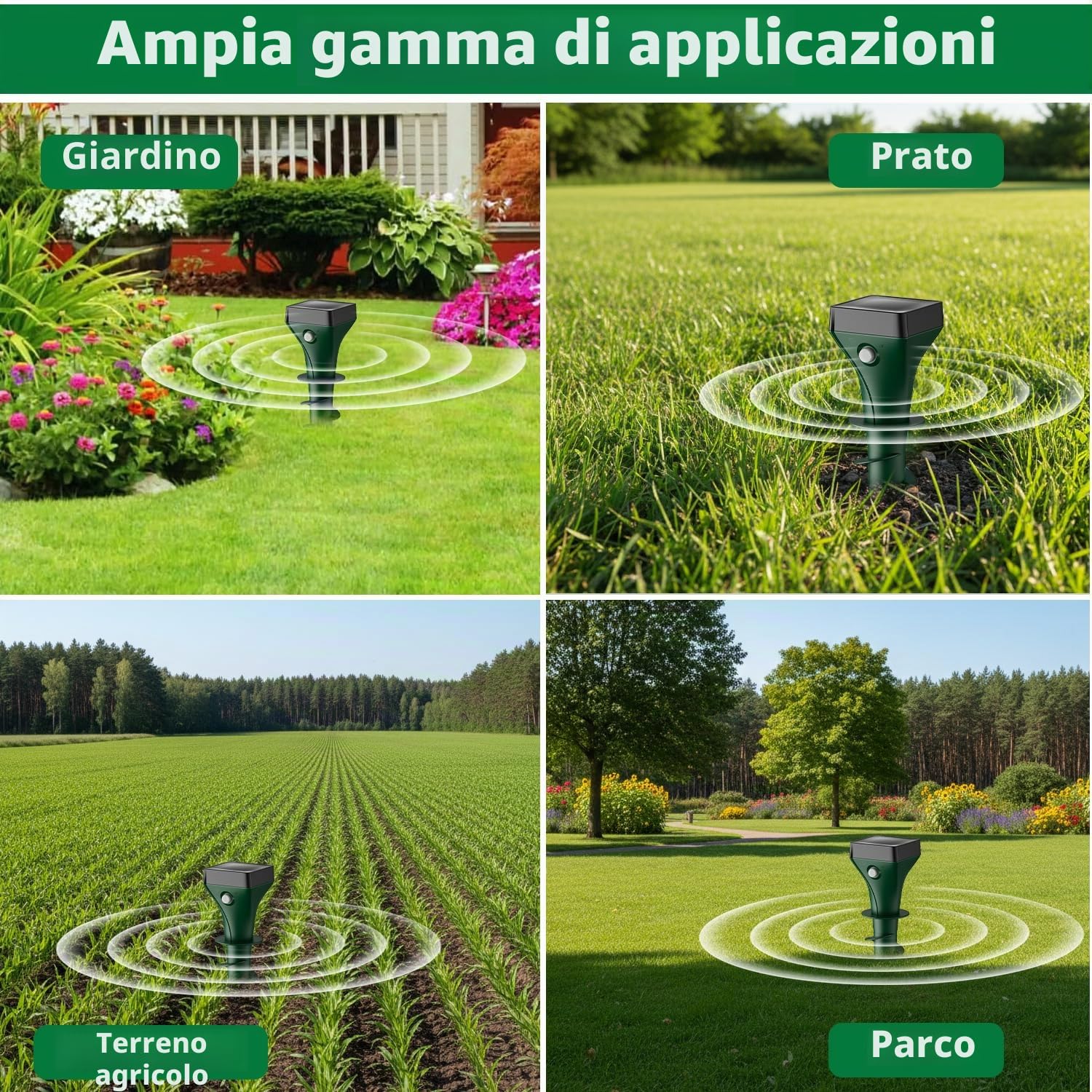 Keero Dissuasori per Talpe 4 Pezzi, Dissuasori per Topi, Repellente per Talpe, Ultrasuoni per Talpe, Dissuasori per Serpenti, Dissuasore Solare per Giardino e Campeggioi-Verde