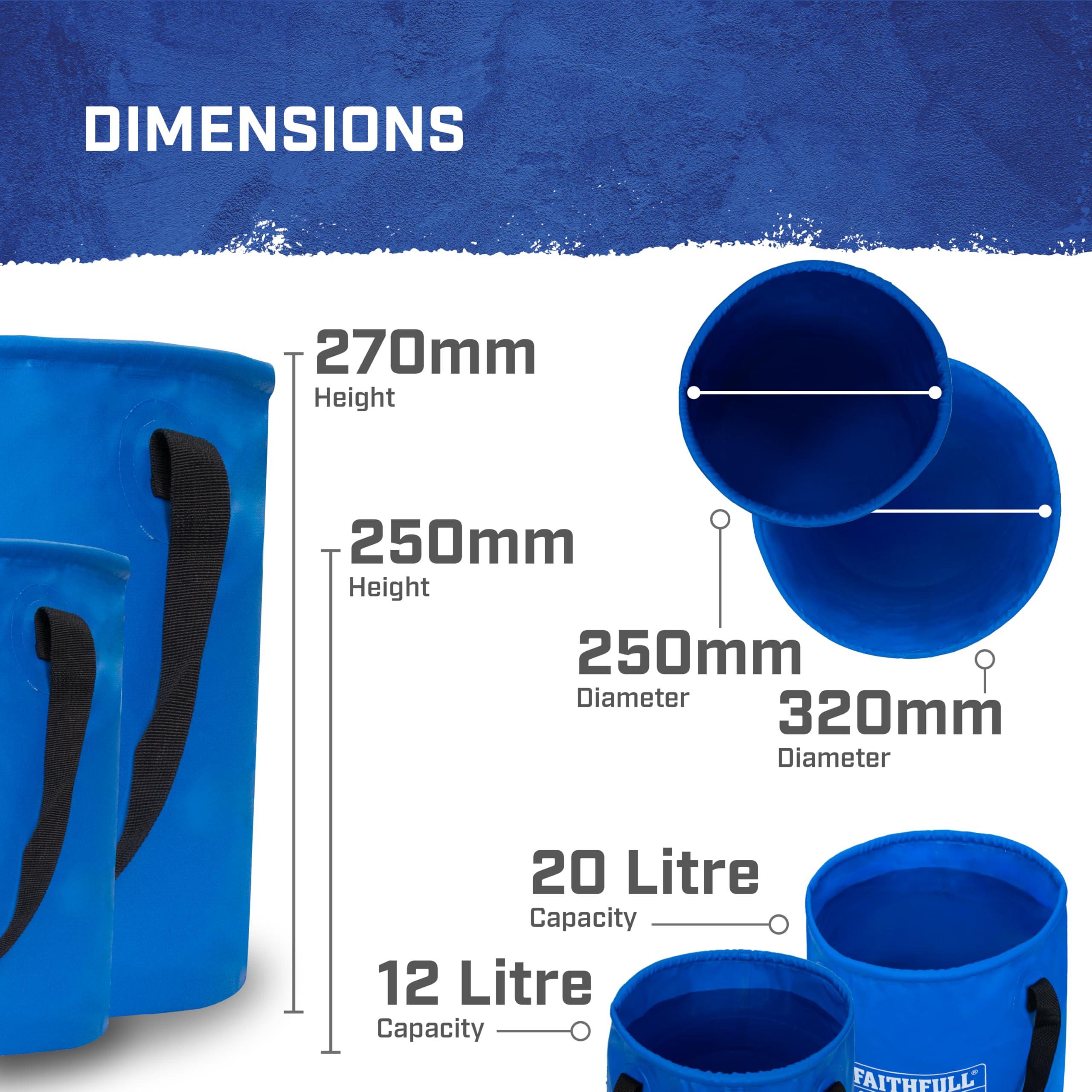 Lot de 2 seaux Pliables et étanches Faithfull – Capacités de 12 L et 20 L