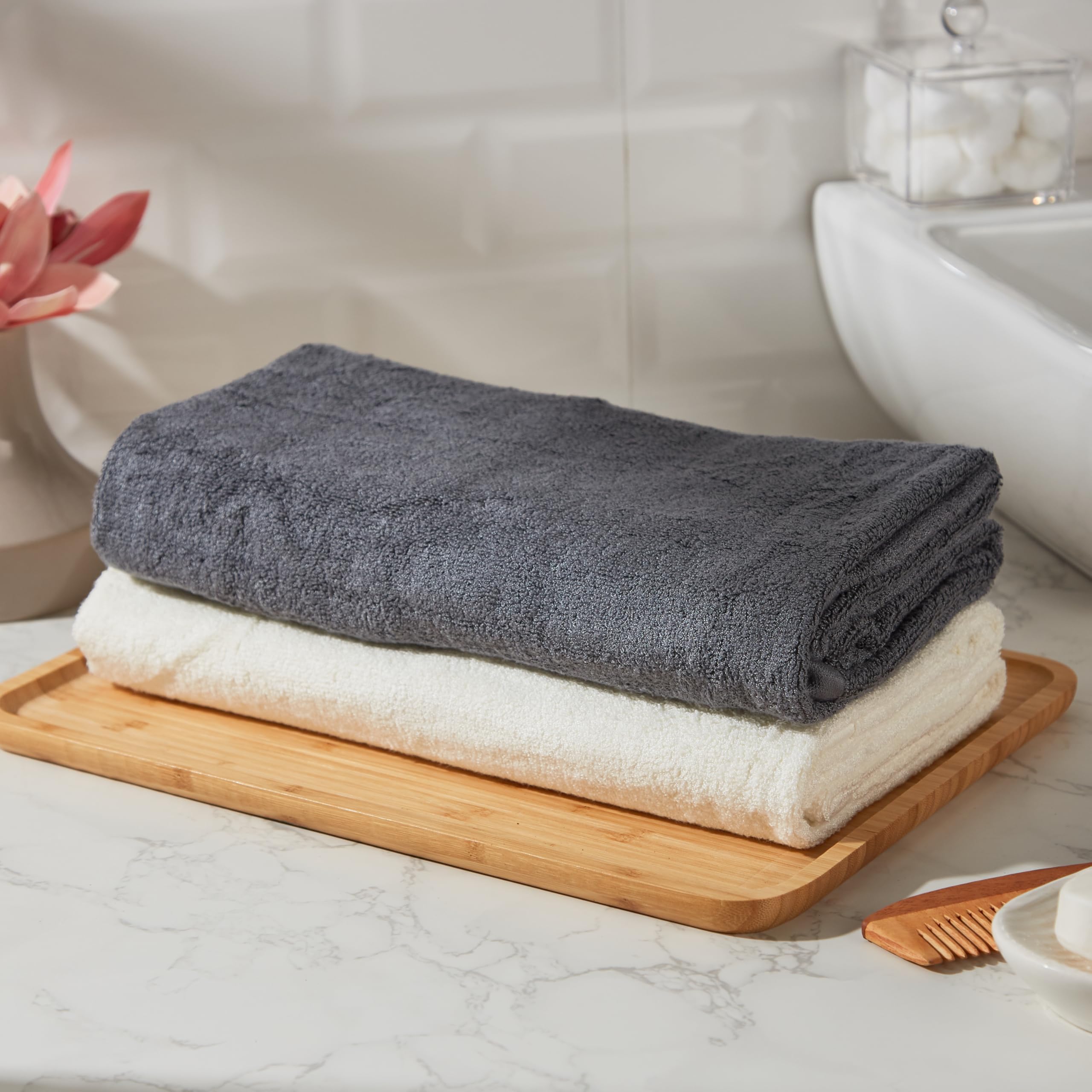 amazon basics Bamboo Cotton Bath Towel Set | 600 GSM | Ultra-Absorbent | Quick Dry | Super Soft (Pack of 2 - Grey and White) (B0D2DJNNVK) Amazon Price History, Amazon Price Tracker