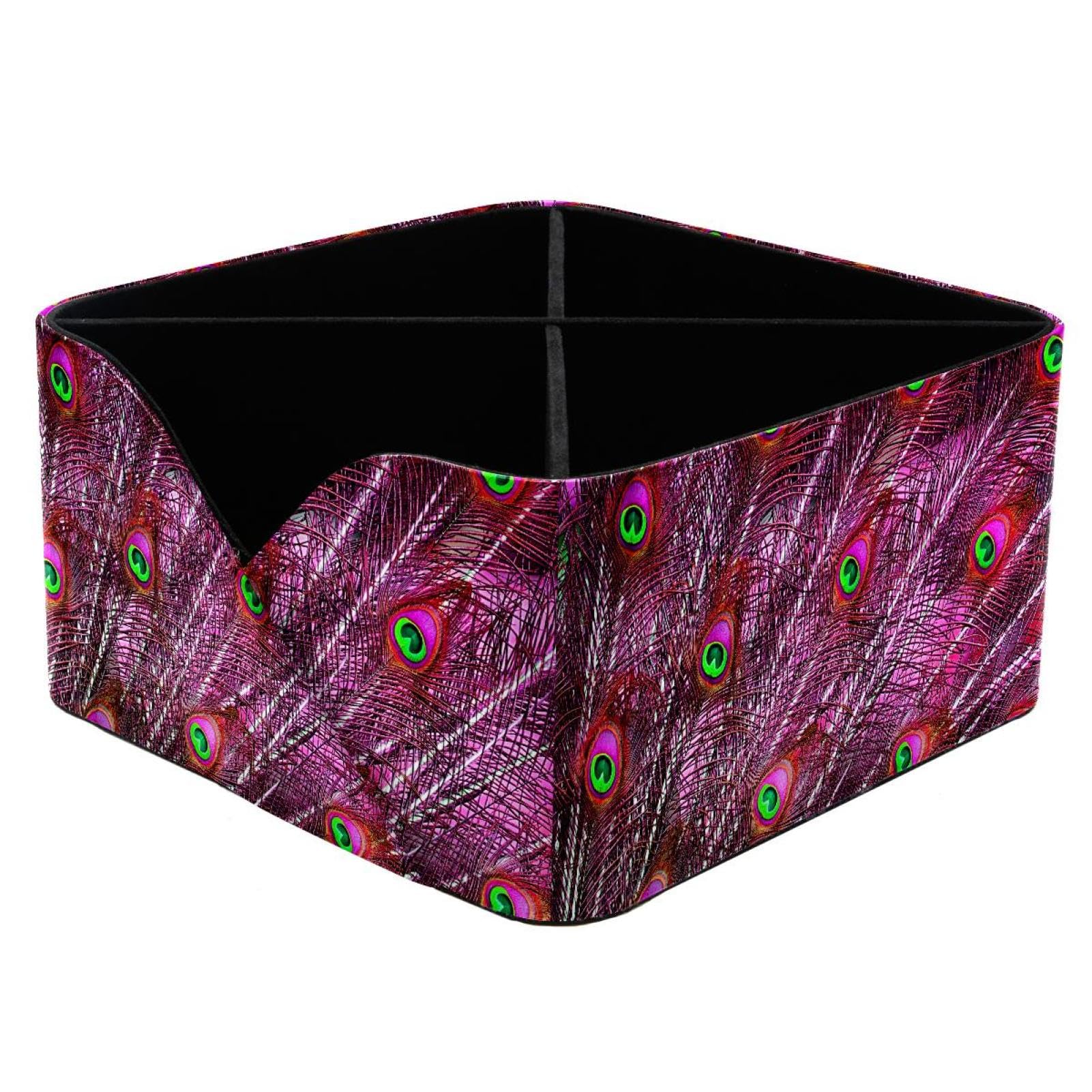 KengjuTesu Peacock Feathers Desktop Organizer Pen Holder, Rectangular Pencil Cup for Office, Study and Makeup Stations