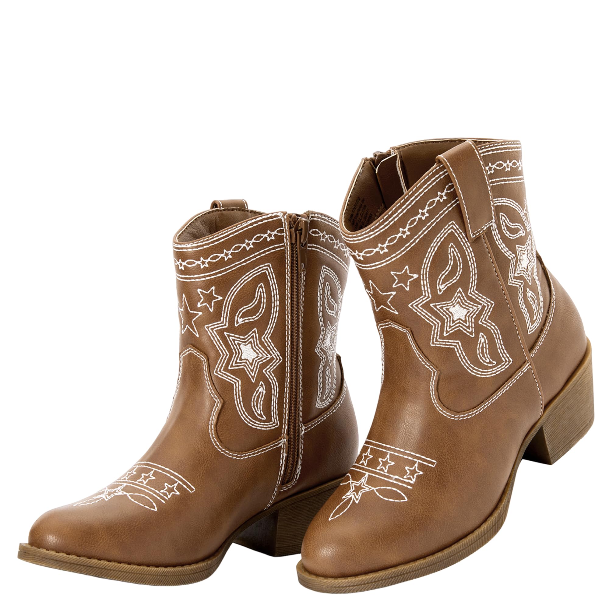 PATPAT Girls Cowgirl Boots,Embroidered Pointed Toe Cowboy Boots with Side Zipper Western Riding Shoes for Little Kid/Big Kid