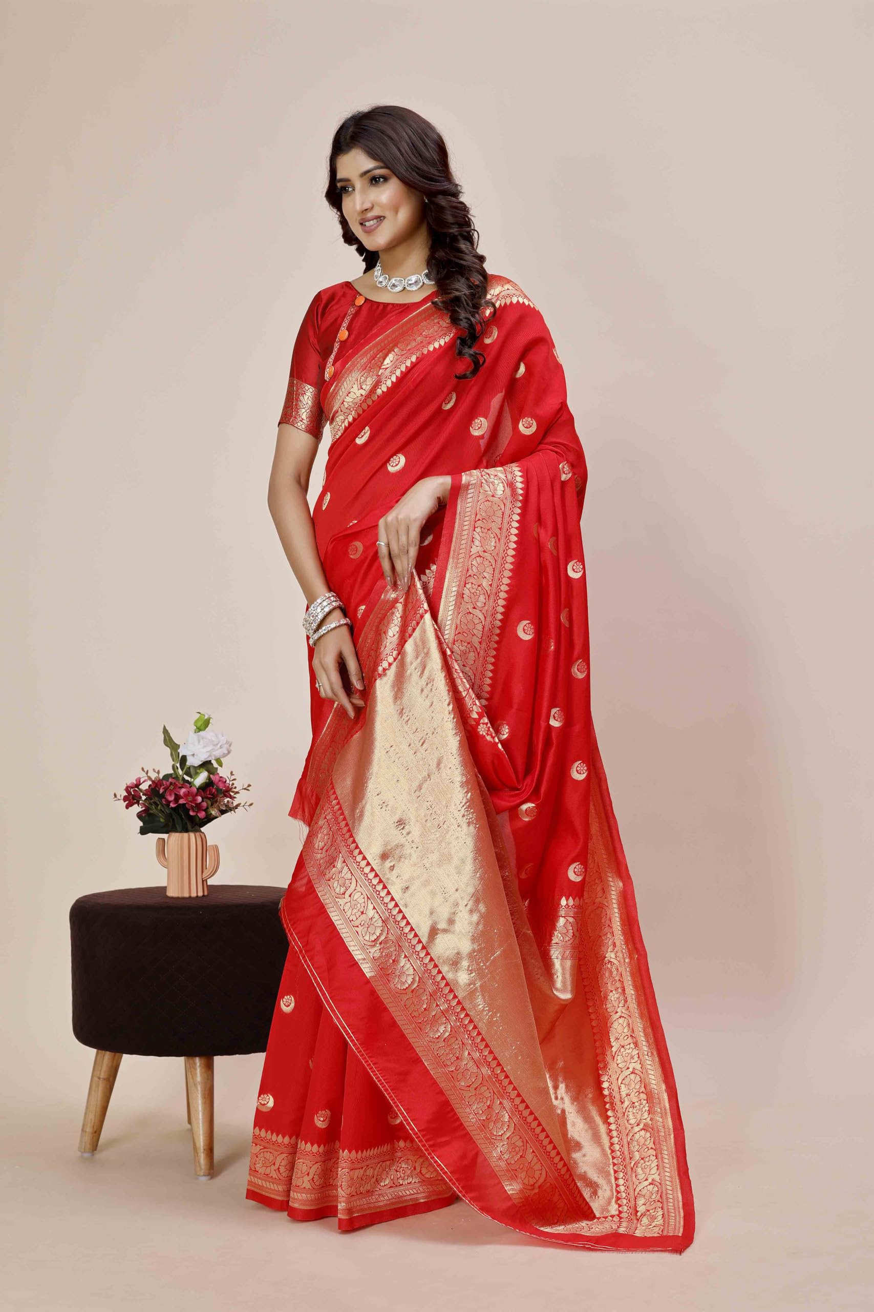 Shasmi Women's Banarasi Saree Pure Kanjivaram Silk Saree Soft New Ladies 2025 Design Wear Pattu Sarees Latest Party Sari Collections With Blouse Piece For Wedding Sadi (Pari-219 Red)