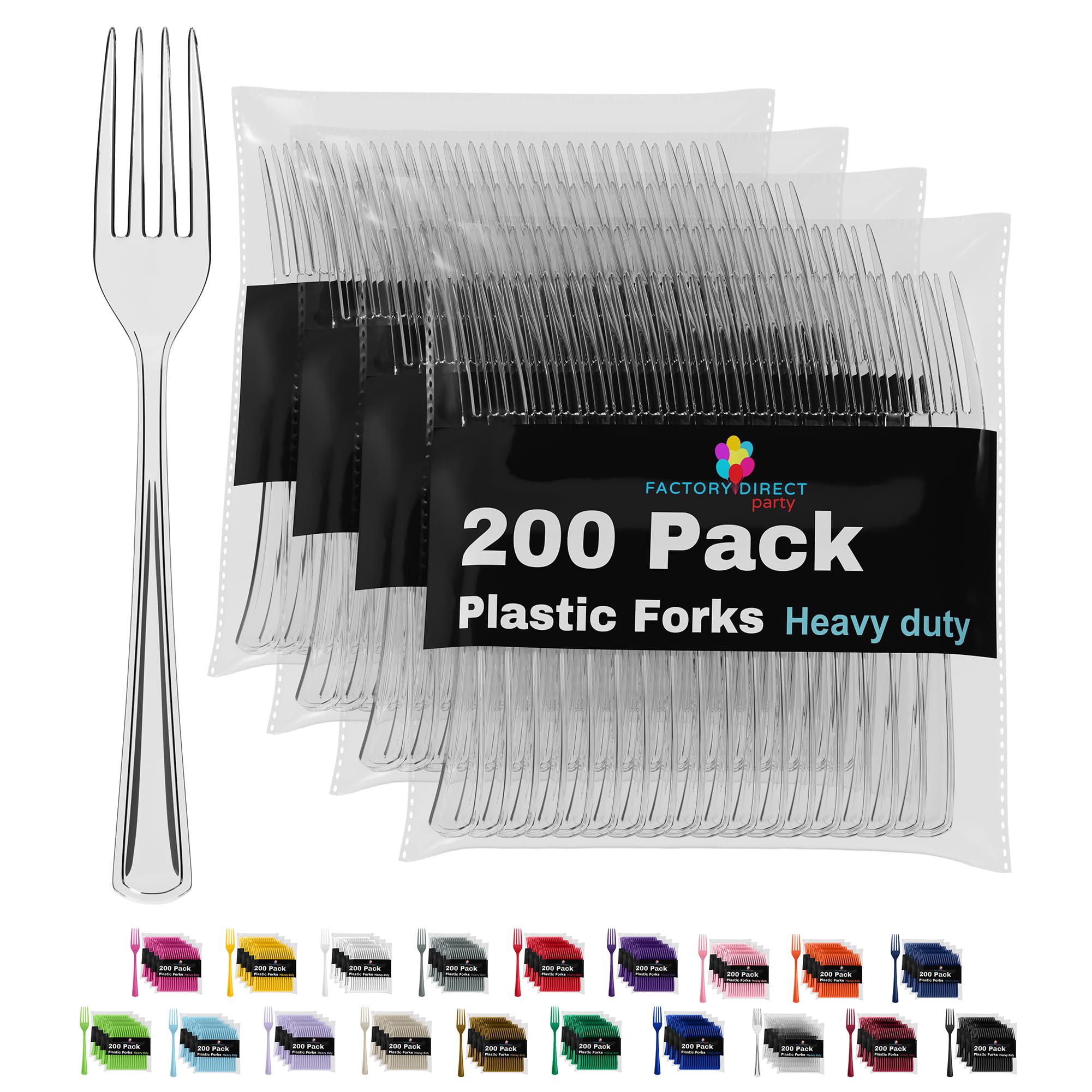 Party Solids Clear Plastic Forks 200 Pieces Clear Forks Disposable Utensils Heavy Duty Plastic Cutlery Set Disposable Cutlery Sets Flatware Sets