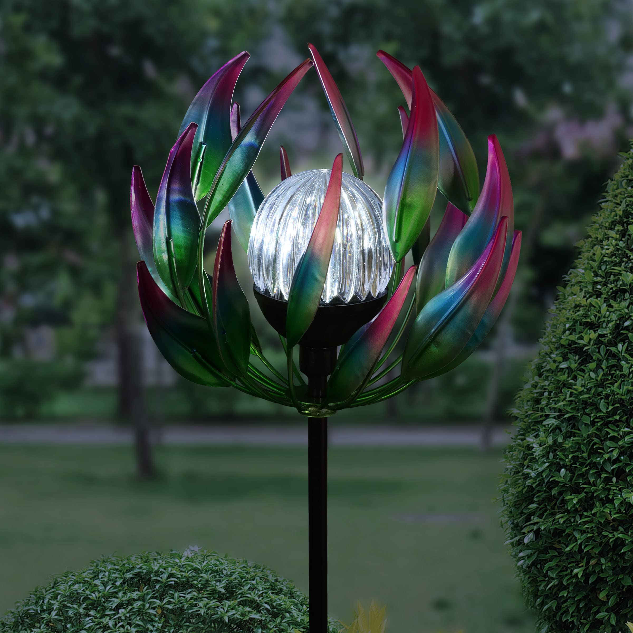 ExhartSolar Kinetic Spinning Petals with Crackle Ball Garden Stake, Purple