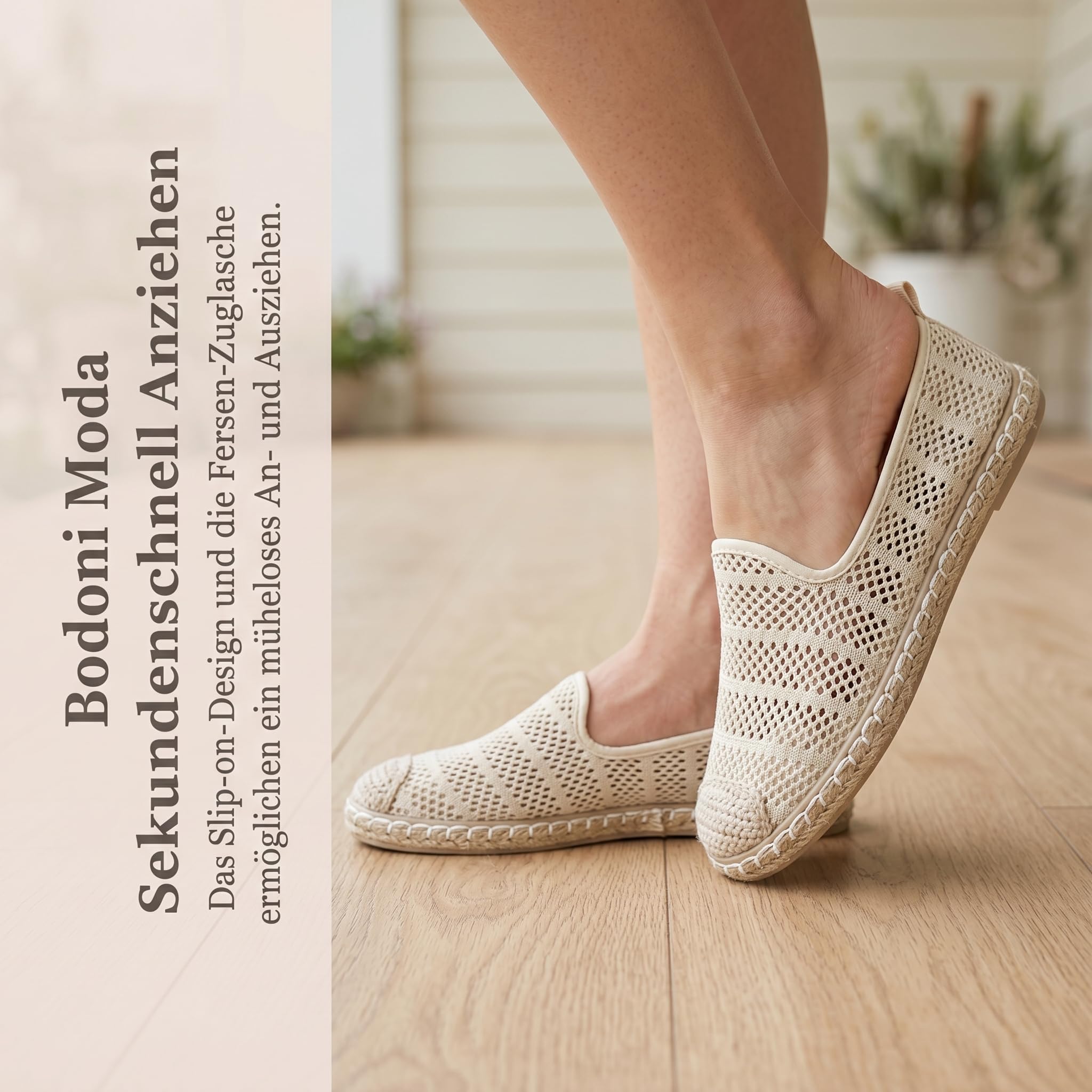 GLAMORA Damen Espadrilles Atmungsaktiv Sommer Schuhe Bequem Flach Flexible Slipper Leichte Strickschuhe Komfort Freizeitschuhe