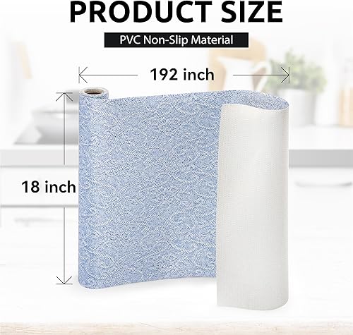 Miniatura 3 de FIFTY-FEET Revestimiento de estante de 18 x 192 pulgadas con tijeras y cinta métrica para armarios de cocina, forro de cajón de PVC para tocador de