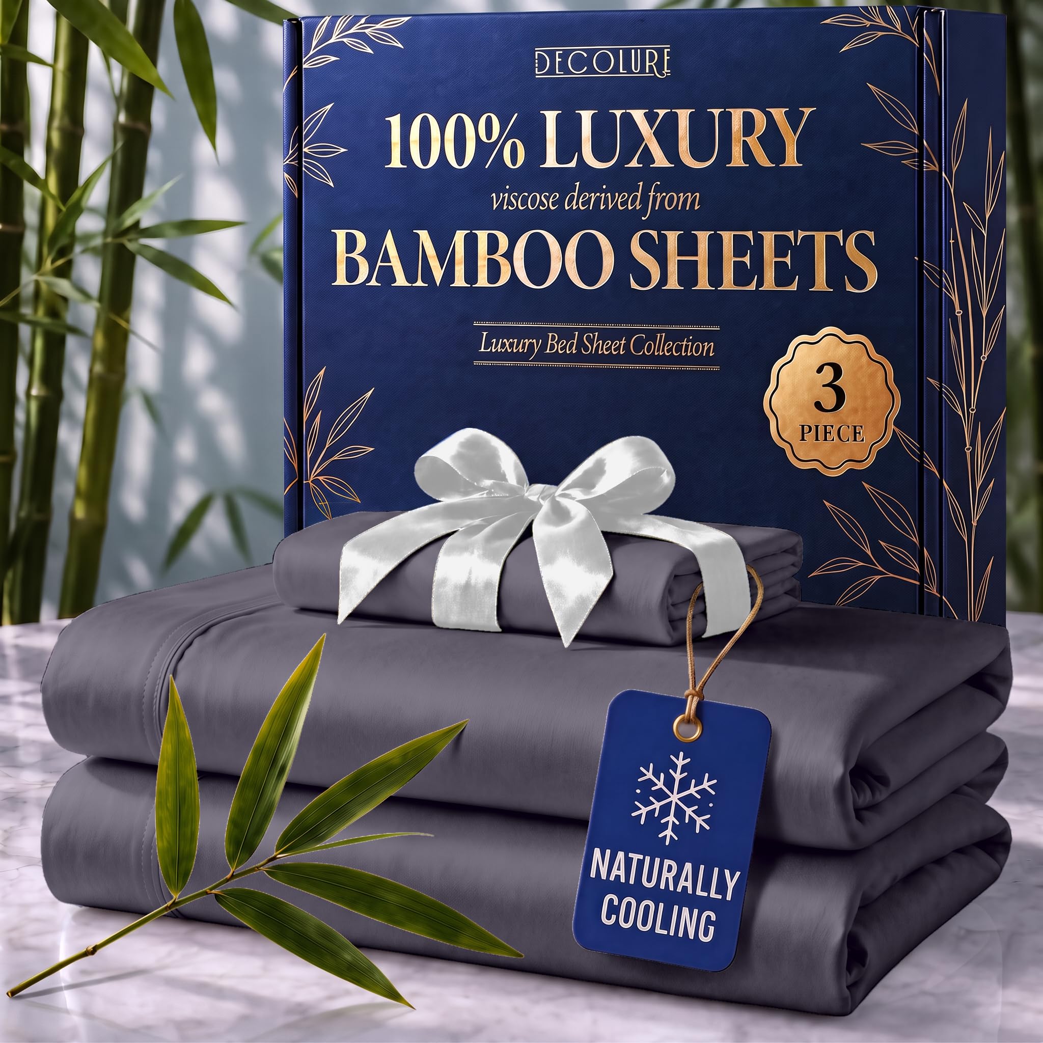 DECOLURE 100% Viscose Derived from Bamboo Sheets Twin Size | 3 Pc Bed Set