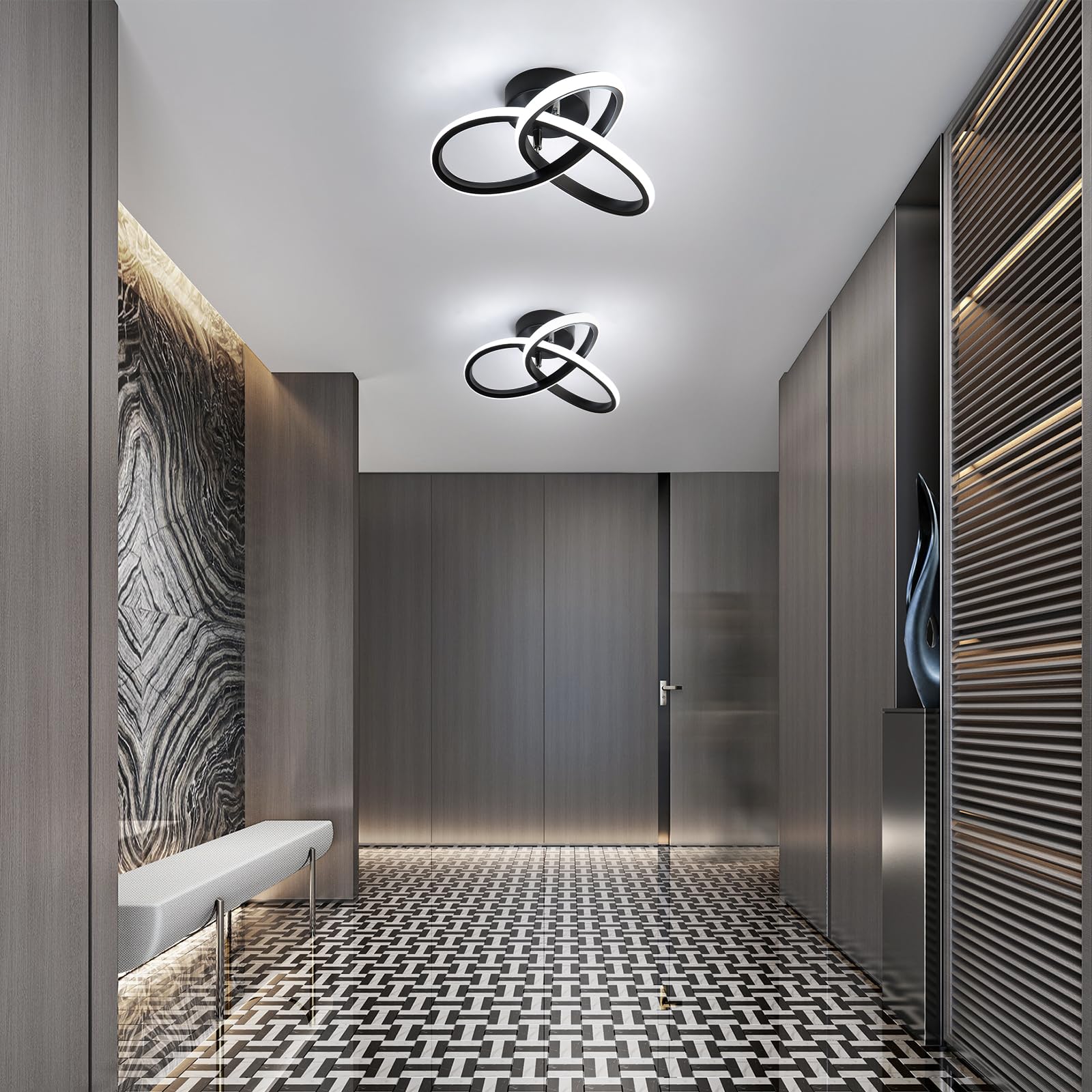 Comely Plafoniera LED Soffitto Moderne, 22W 2500LM Lampada da Soffitto in Acrilico, Rotonda Nero Lampadario LED per Soggiorno Camera da Letto Cucina Corridoio, Bianco Freddo 6500K