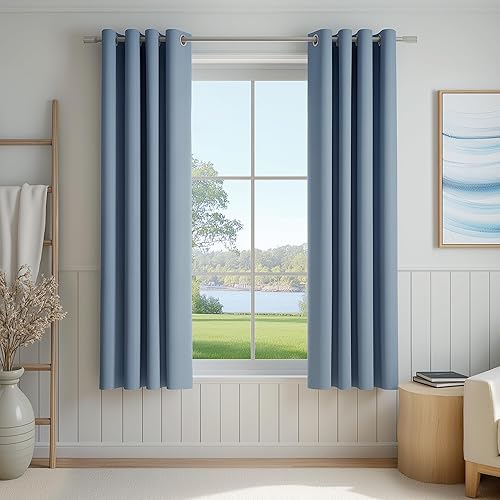 Miniatura 37 de FMFUNCTEX Cortinas 100% opacas para dormitorio, cortinas de tejido geométrico verde salvia de 90 pulgadas de largo, cortina con aislamiento térmico