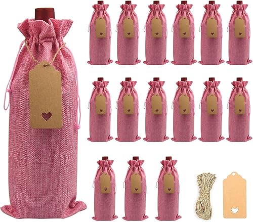Miniatura 1 de DIWNELEM Paquete de 16 bolsas de vino de arpillera con cordón, bolsas de regalo de vino de yute, bolsas para botellas de vino con cordón para fiesta