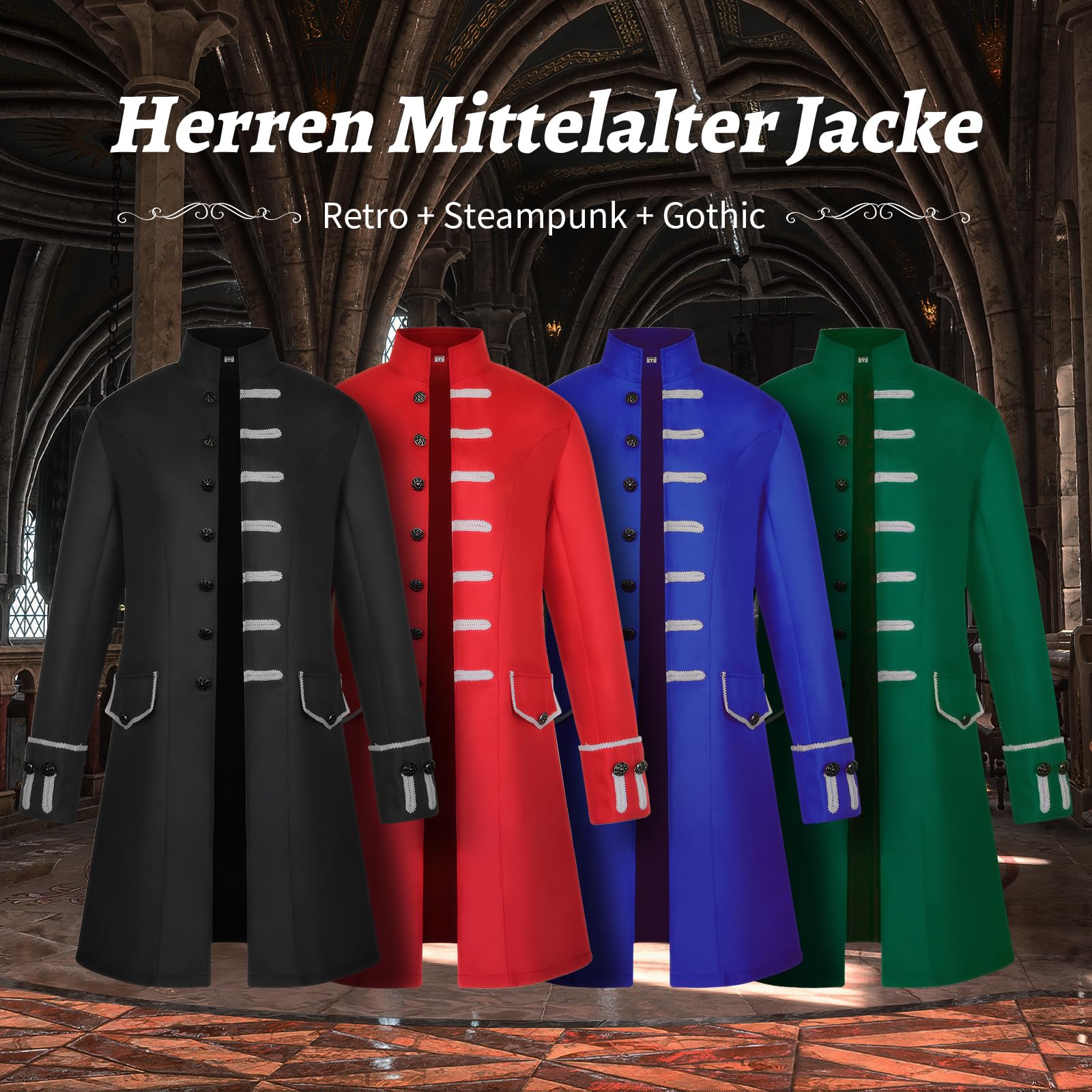 Abrigo steampunk para hombre, chaqueta de Halloween, estilo medieval, vintage, gótico, estilo victoriano, Halloween, carnaval, cosplay