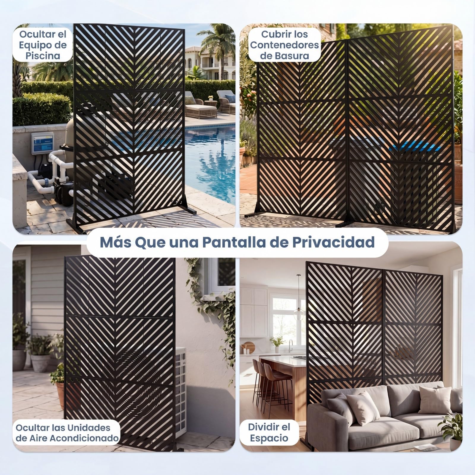 COSTWAY Mampara Biombo de Metal Galvanizado, 121 x 40 x 183 cm (Rayas) | Pantalla de Privacidad Exterior con Base de Soporte, Separador de Ambientes Independiente para Patio Jardín Terraza Piscina