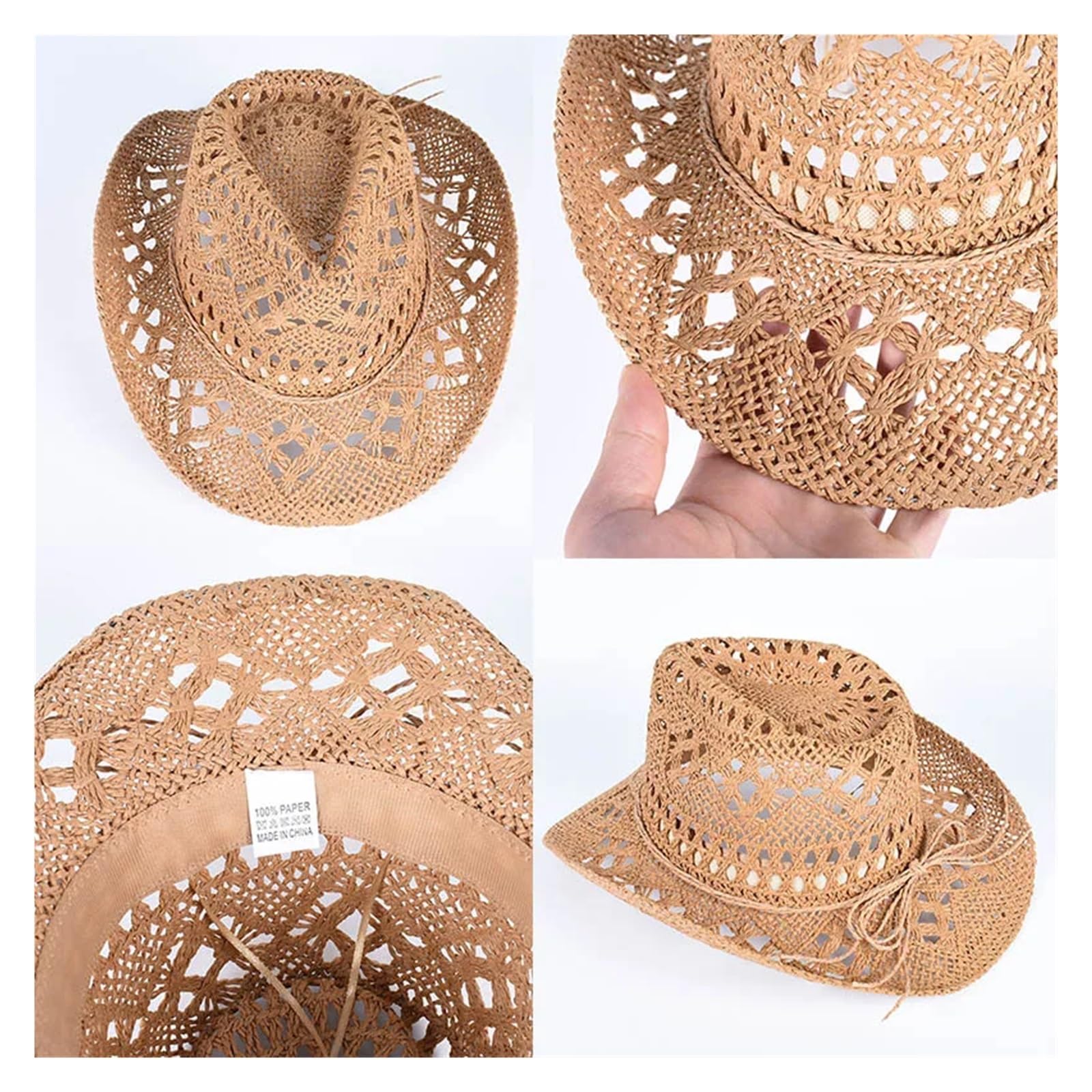 Sombrero de vaquero for mujer y hombre, gorra playa, sombrero, paja, vintage Para Halloween y Festivales