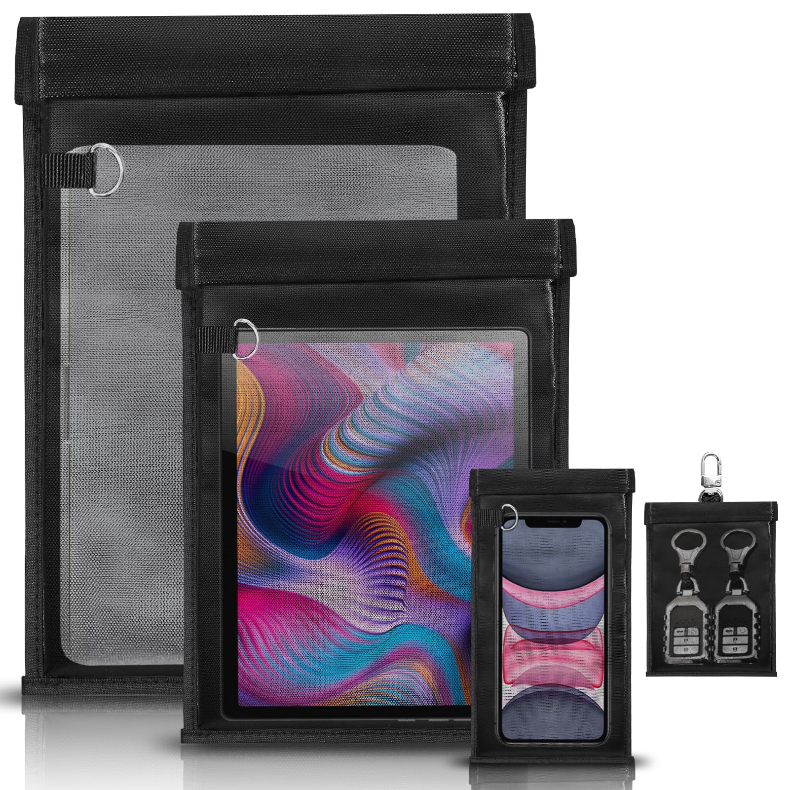 Ljliudu 4 Pack Faraday Bags Signal Blocker for Car Key & Phones & Tablets & Laptops,Fireproof & Waterproof Faraday Cage Signal Jammer,Anti-Tracking,RFID Signal Blocking Key Fob Protector