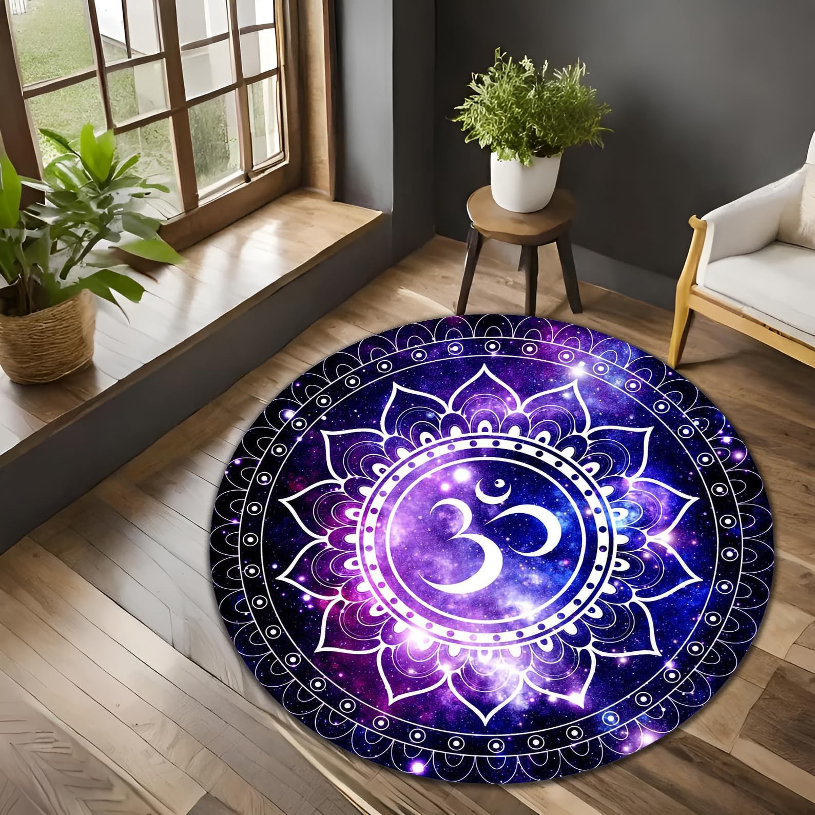 Chakra Round Area Rug, Non-Slip Meditation & Yoga Carpet for Living Room, Meditation Round Area Rugs, Modern Circular Bedroom Rug 84