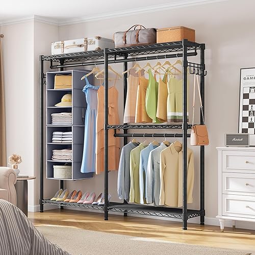 Miniatura 4 de VIPEK Organizador de armario colgante de 6 niveles con ganchos de metal dobles, correas laterales y ganchos, cremallera suave, cartón MDF firme,