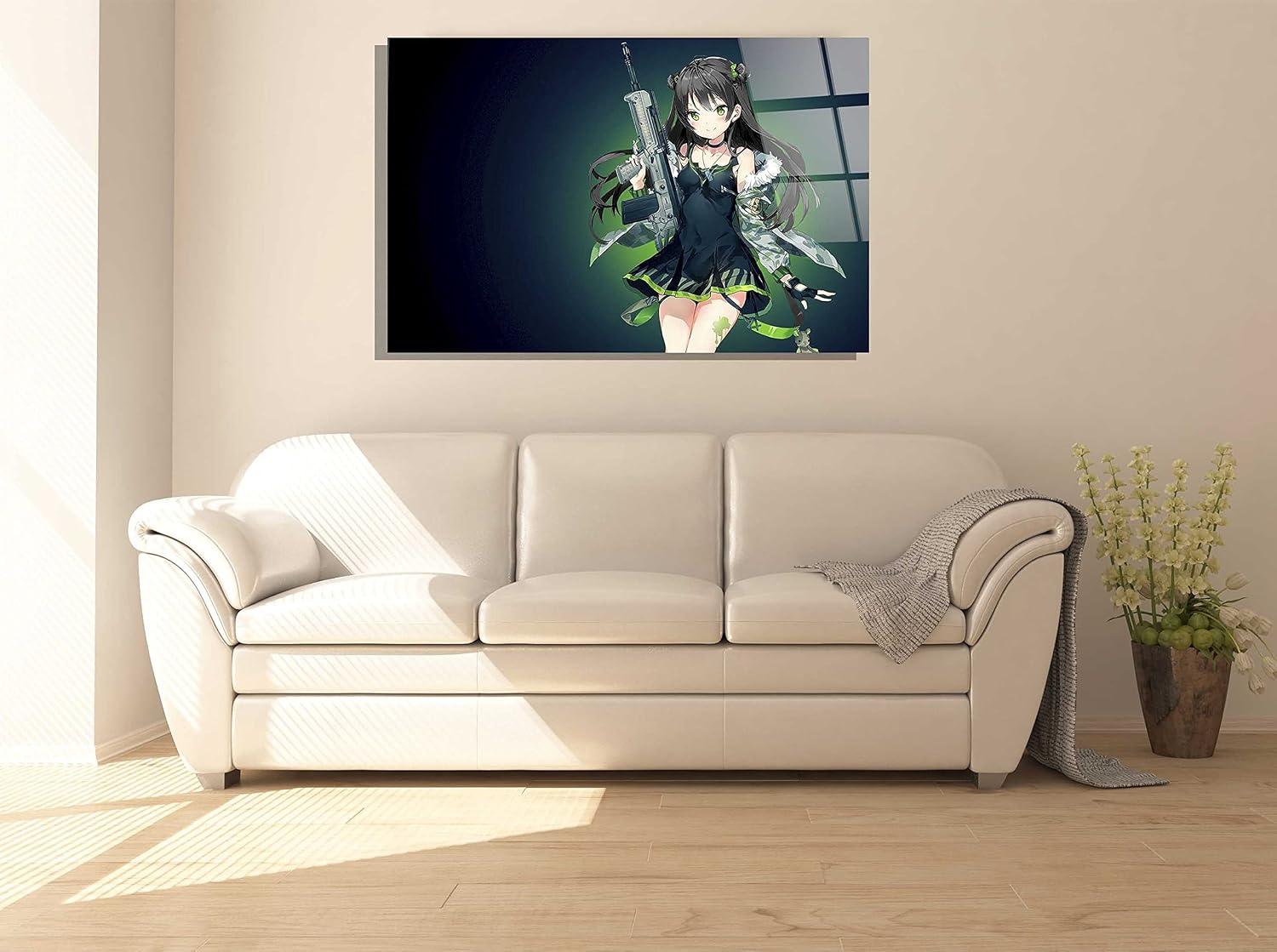 Cute Anime Girl With A Gun Japanese Art Glass Wall Art Modern Home Girls Room Décor Japan Lover Gift image 2