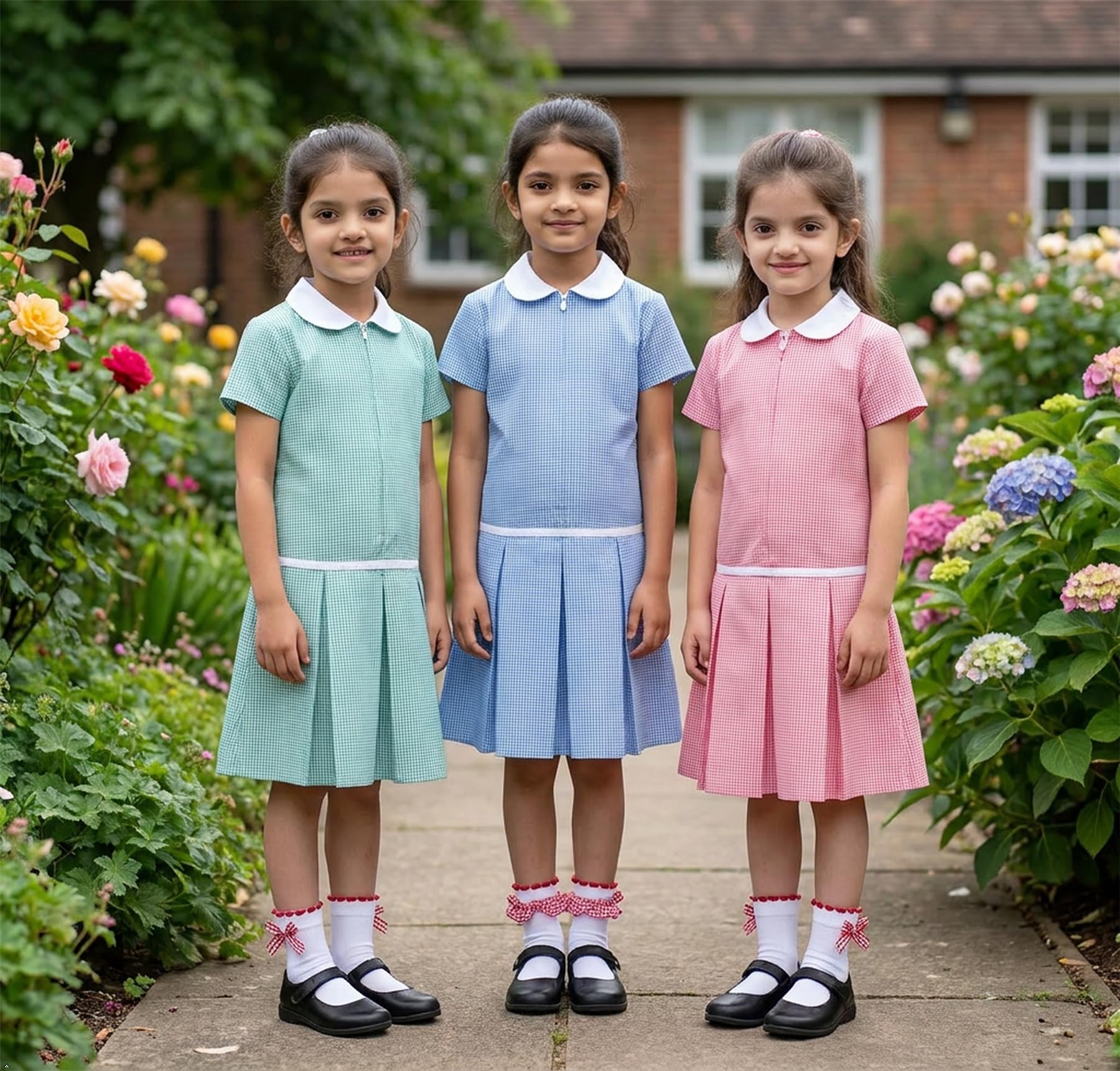 A2Z 4 Kids Lot de 3 paires de chaussettes à bordure en dentelle vichy pour filles en coton majoritaire avec volants et nœud, douces et respirantes, parfaites pour les tenues uniformes ou décontractées