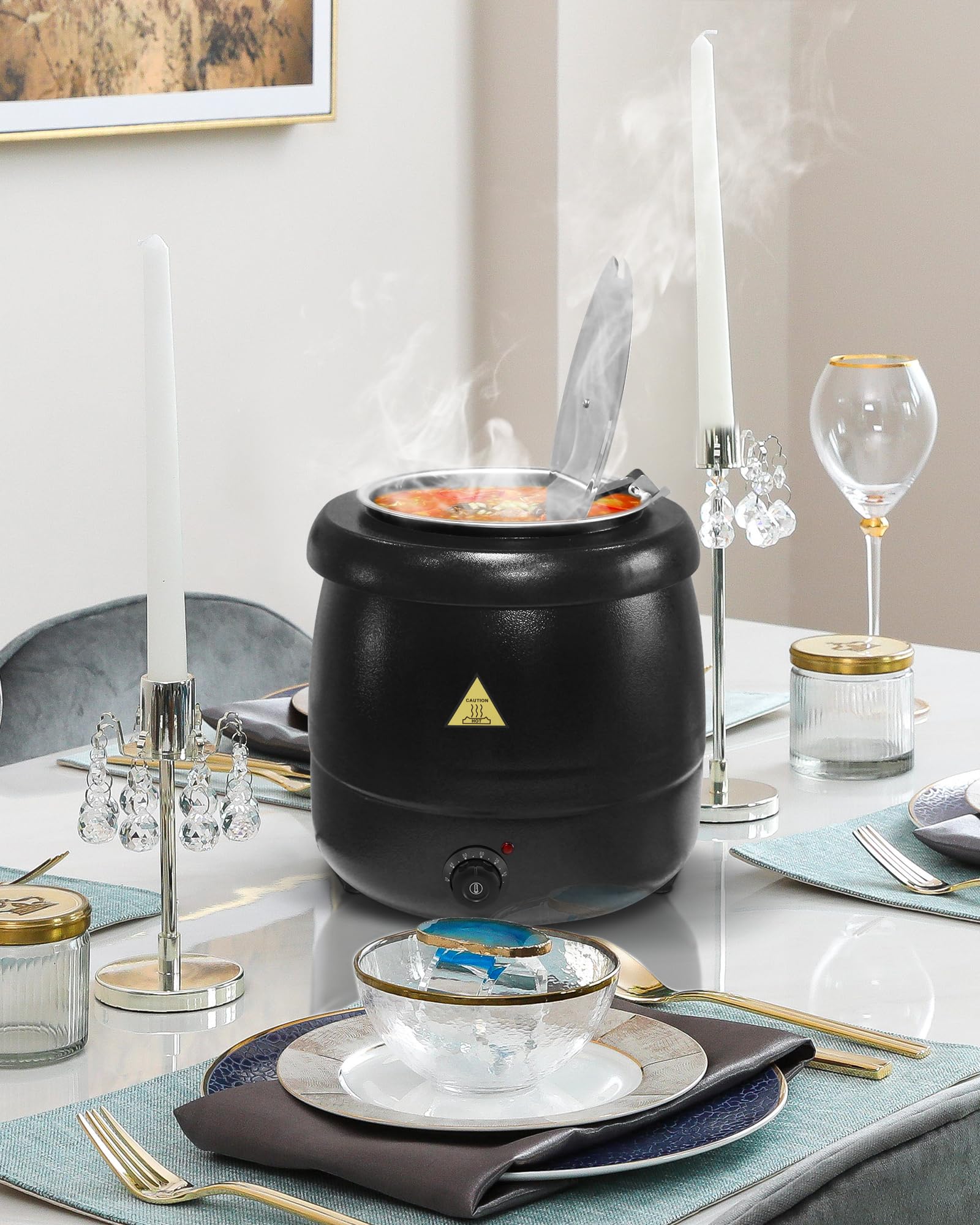 Soup Kettle Elettrico 10L scalda zuppa con coperchio a cerniera e interno rimovibile in acciaio inox fino a 80°C per riunioni domestiche, feste, ristoranti e caffetterie Pentola