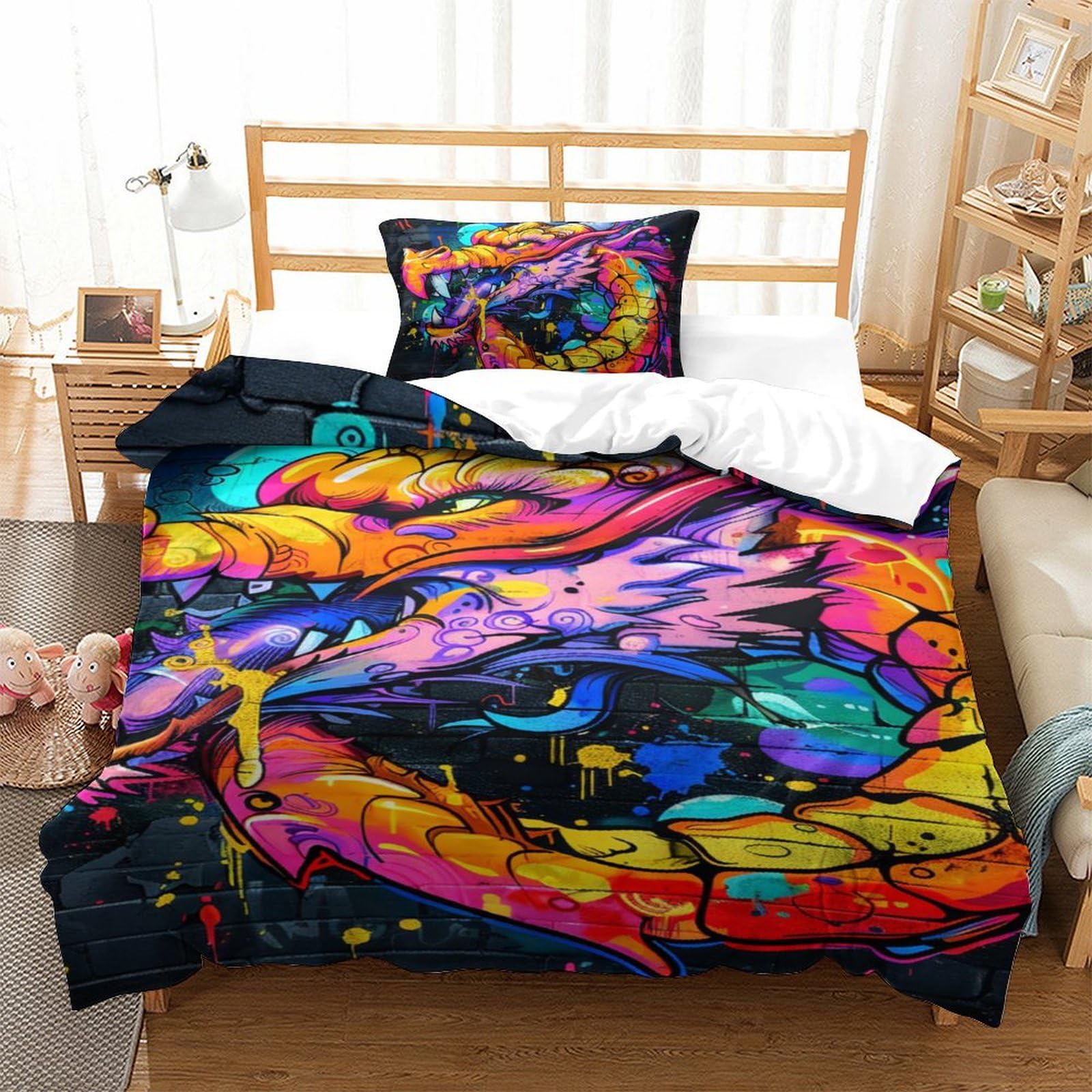 Housse de couette dragon 3D : le cadeau idéal 135x200cm pour chambre d'adolescent