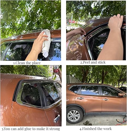 Miniatura 6 de Canaleta de lluvia en forma de J, respaldo adhesivo de 1 pulgada, moldura de tira desviadora de lluvia de techo para vehículos, camiones, caravanas,