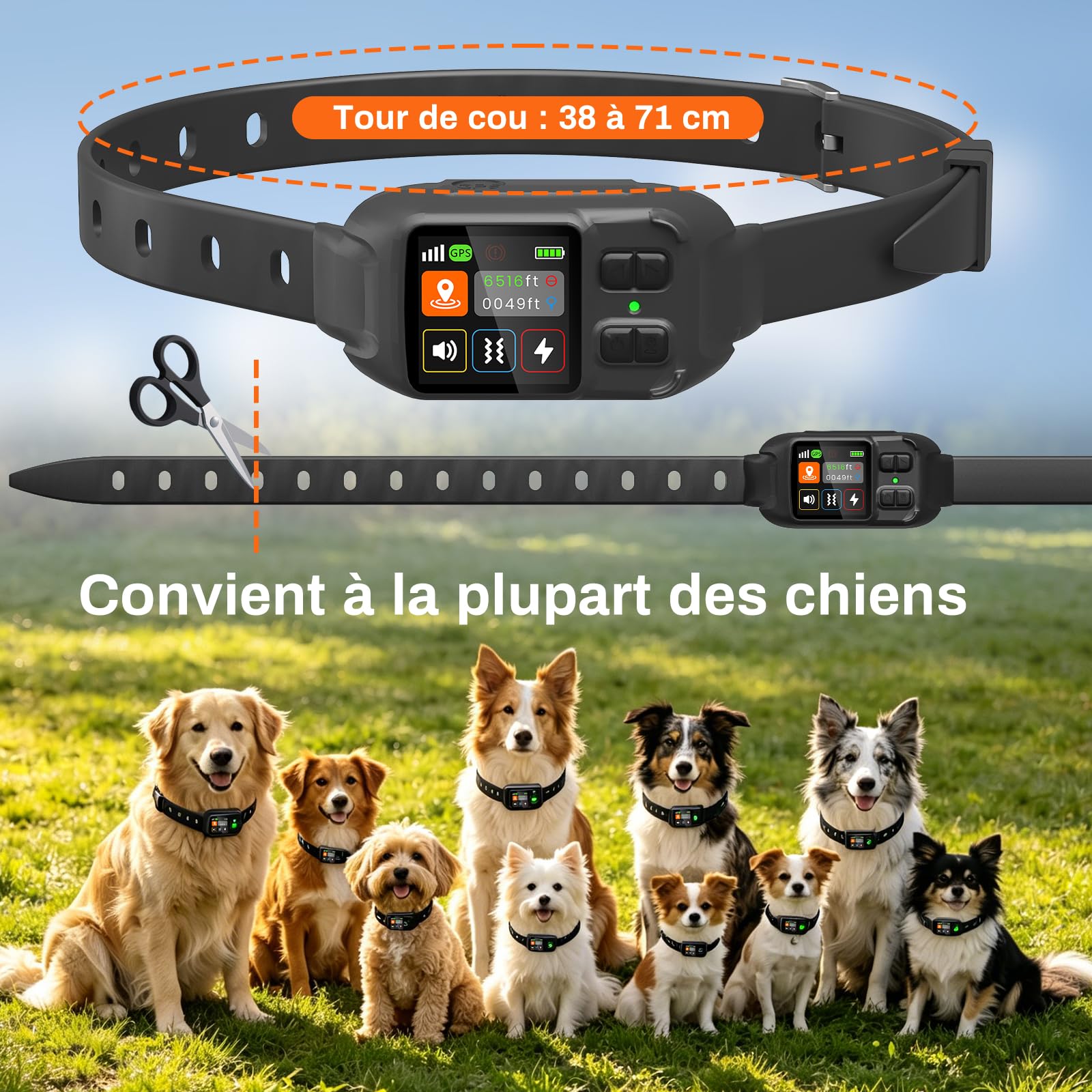 Clôture Électrique sans Fil pour Chien, Collier Anti-Fugue GPS Localisation Précise, 3 Modes Bip/Vibration/Choc, IPX7 Étanche, Collier Anti-Fugue sans Fil Jardin Ferme Camping